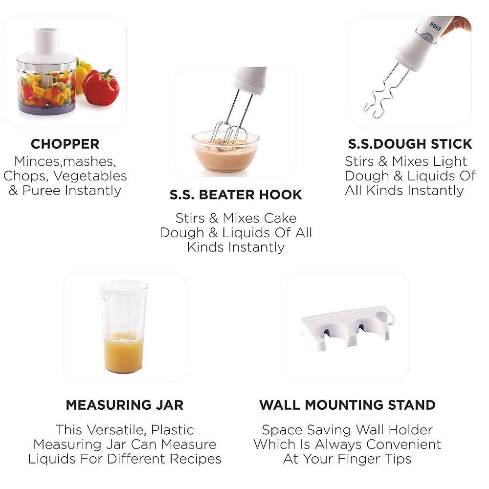 BOSS Quickmix 450 Watt 2 Speed Hand Blender with 4 Attachments (Detachable Metal Foot, White) BOSS Quickmix 450 Watt 2 Speed Hand Blender with 4 Attachments (Detachable Metal Foot, White)_6
