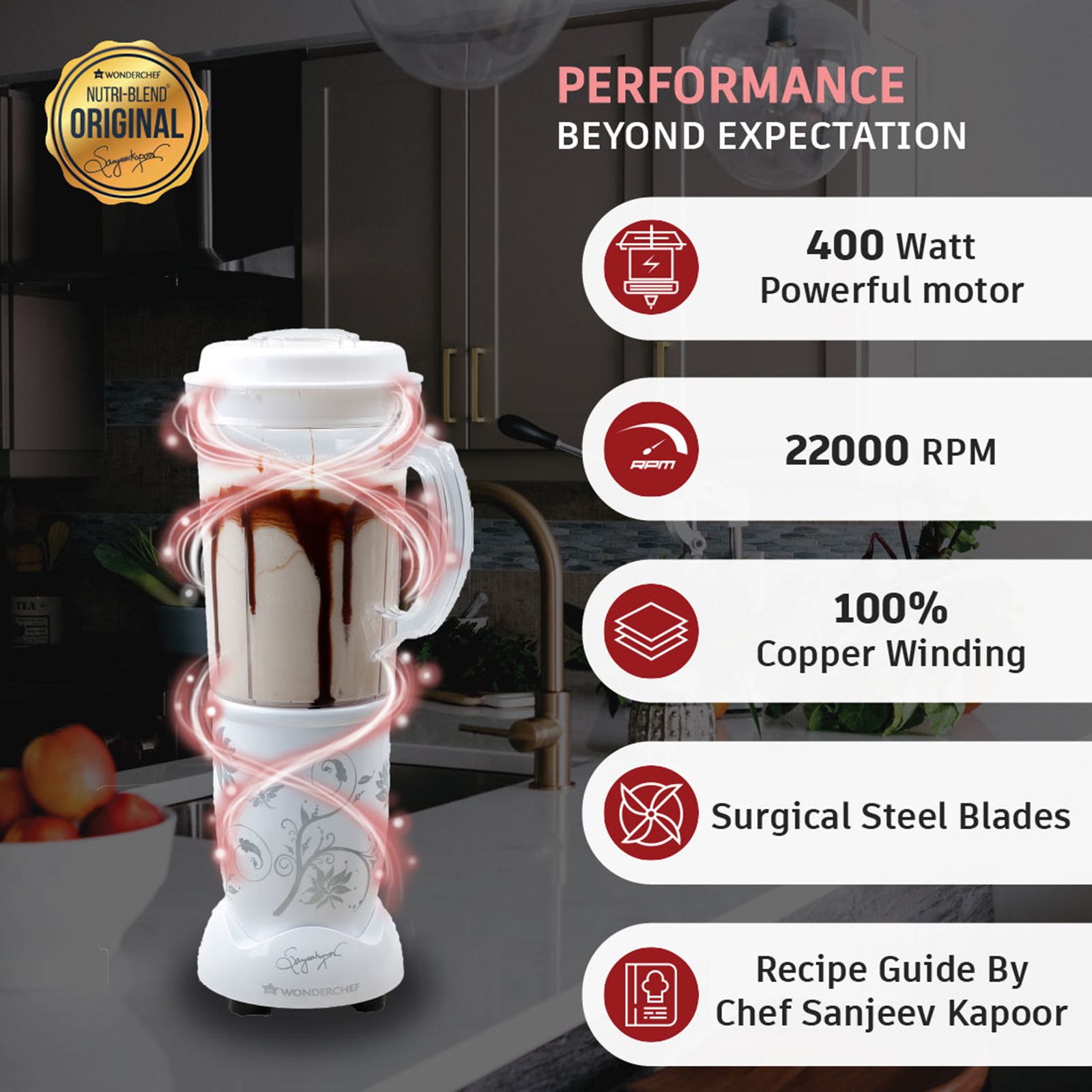 WONDERCHEF Nutri-Blend 400 Watt 3 Jars Mixer Grinder Blender (22000 RPM, All-In-One System, White)_12