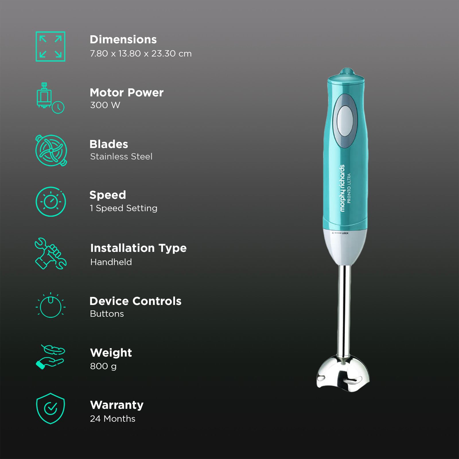 morphy richards Pronto Ultra 300 Watt Hand Blender (Stainless Steel shaft, Blue)_3