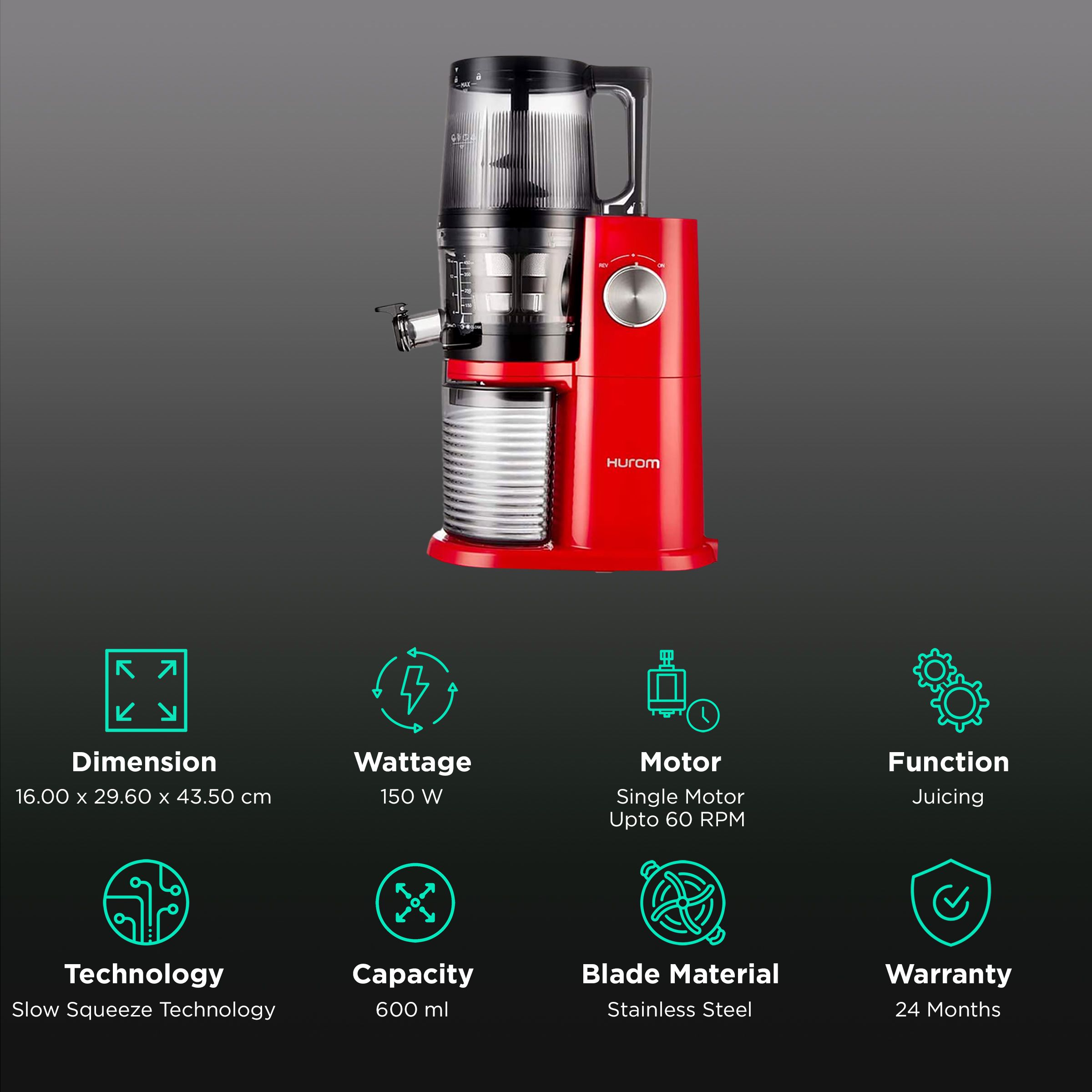 Hurom H-AI Series 150 Watt Cold Press Juicer (60 RPM, Slow Squeeze Technology, Vivid Red) Hurom H-AI Series 150 Watt Cold Press Juicer (60 RPM, Slow Squeeze Technology, Vivid Red)_2