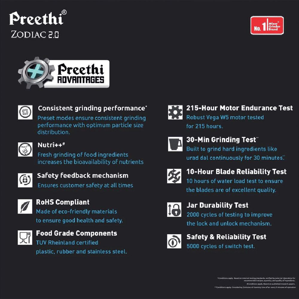 Preethi Zodiac 2.0 750 Watt 4 Jars Juicer Mixer Grinder (19000 RPM, 3-In-1 Insta Fresh Juicer Jar, Black/Blue) Preethi Zodiac 2.0 750 Watt 4 Jars Juicer Mixer Grinder (19000 RPM, 3-In-1 Insta Fresh Juicer Jar, Black/Blue)_14