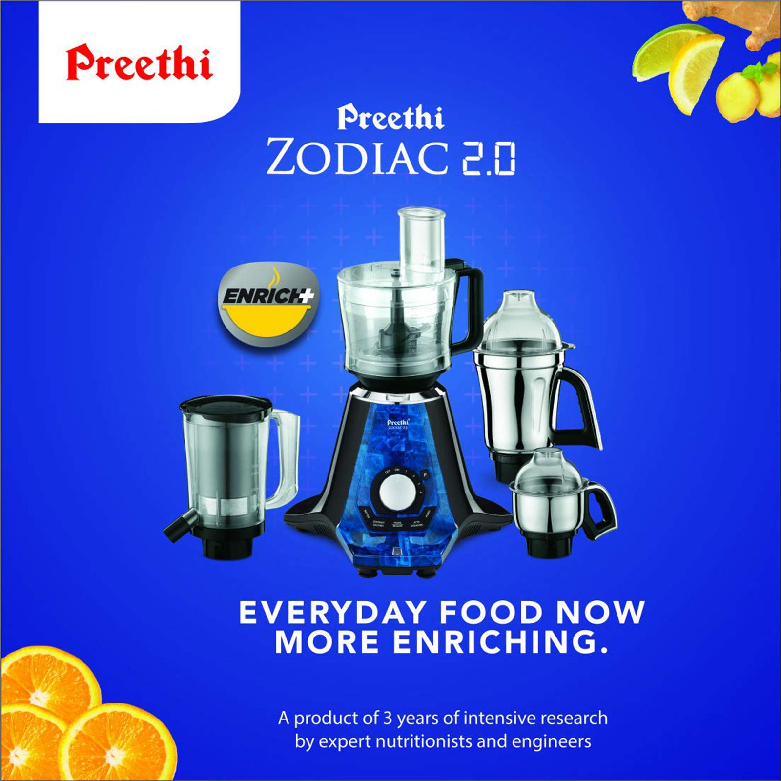 Preethi Zodiac 2.0 750 Watt 4 Jars Juicer Mixer Grinder (19000 RPM, 3-In-1 Insta Fresh Juicer Jar, Black/Blue) Preethi Zodiac 2.0 750 Watt 4 Jars Juicer Mixer Grinder (19000 RPM, 3-In-1 Insta Fresh Juicer Jar, Black/Blue)_15