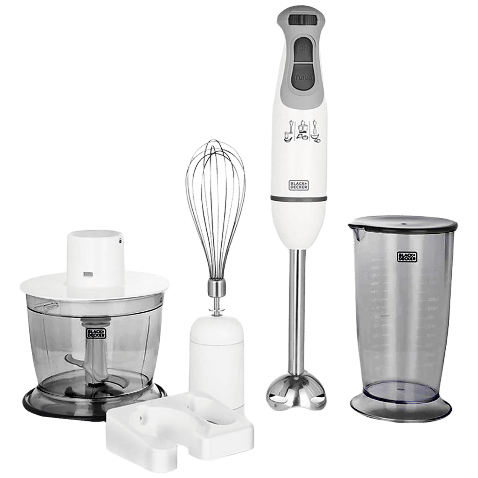 BLACK&DECKER 600 Watt 3 Speed Hand Blender with 3 Attachments (Durable & Sturdy Body, White)_1
