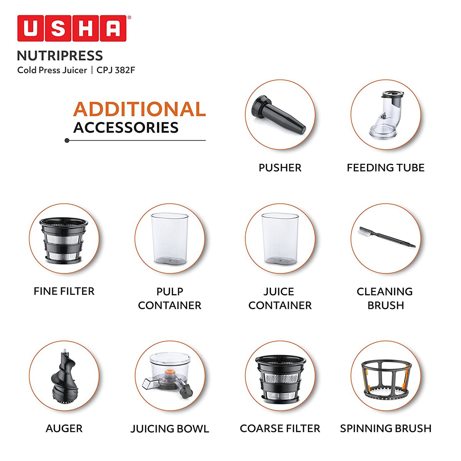 USHA NutriPress 200 Watt Cold Press Juicer (67 RPM, Low Temperature Technology, Black/White) USHA NutriPress 200 Watt Cold Press Juicer (67 RPM, Low Temperature Technology, Black/White)_16