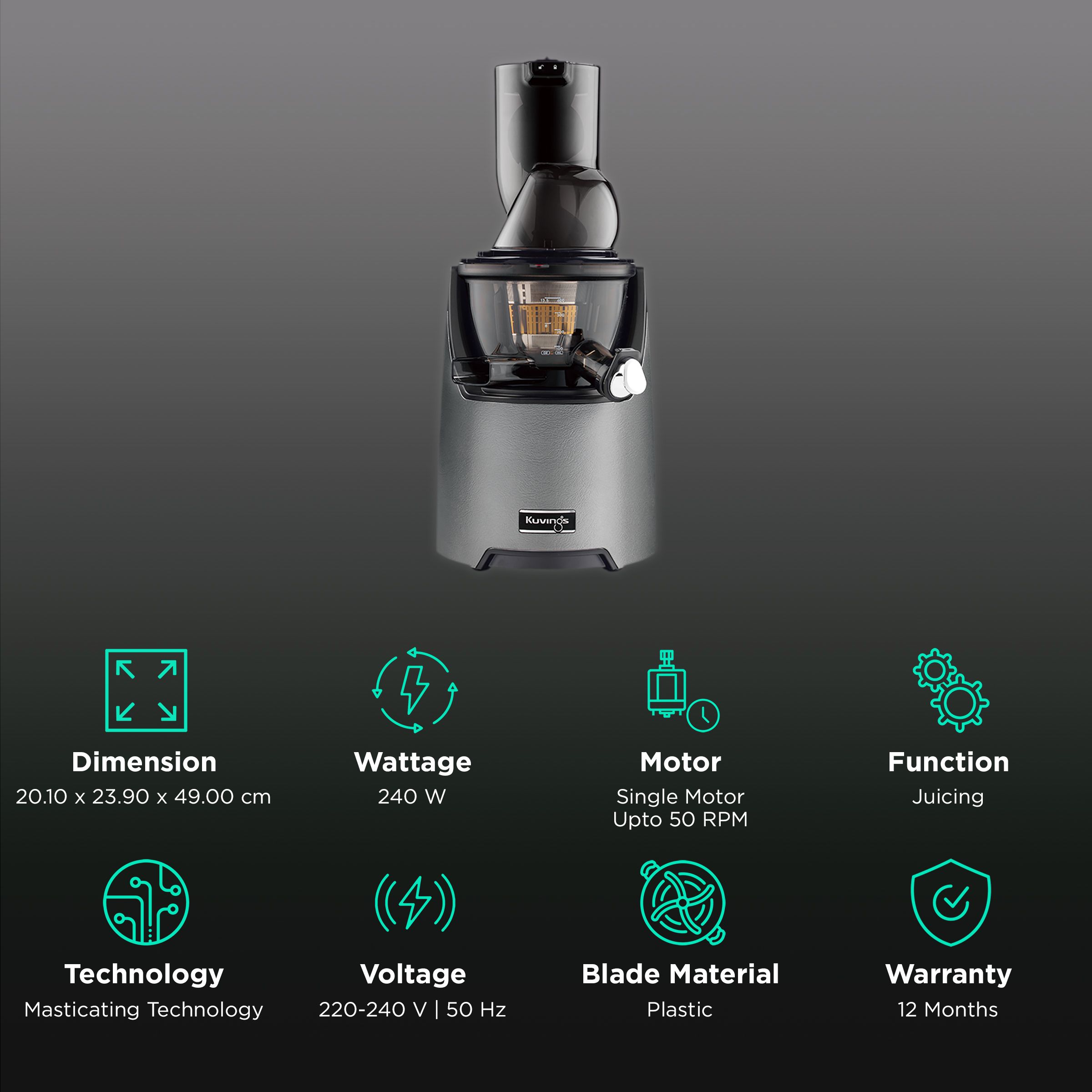 Kuvings EVO820 240 Watt 1 Jar Cold Press Slow Juicer (50 RPM, 3-in-1 Multi Function, Grey) Kuvings EVO820 240 Watt 1 Jar Cold Press Slow Juicer (50 RPM, 3-in-1 Multi Function, Grey)_2