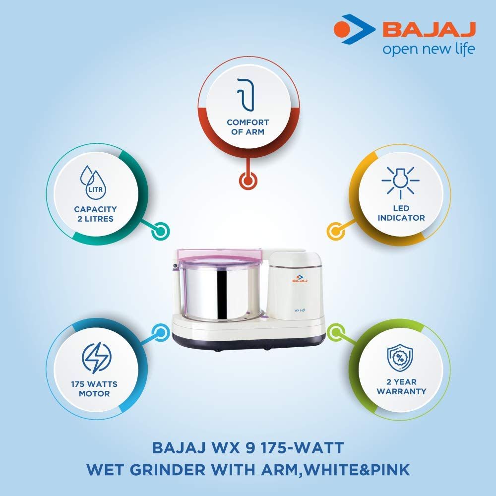 BAJAJ WX 9 2 Litres 2 Stones Wet Grinder with Coconut Scrapper (On/Off LED Indicator, White) BAJAJ WX 9 2 Litres 2 Stones Wet Grinder with Coconut Scrapper (On/Off LED Indicator, White)_4