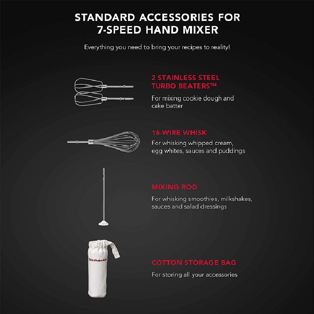 KitchenAid 85 Watt 7 Speed Hand Mixer with 3 Attachments (Soft Start Feature, Red) KitchenAid 85 Watt 7 Speed Hand Mixer with 3 Attachments (Soft Start Feature, Red)_7