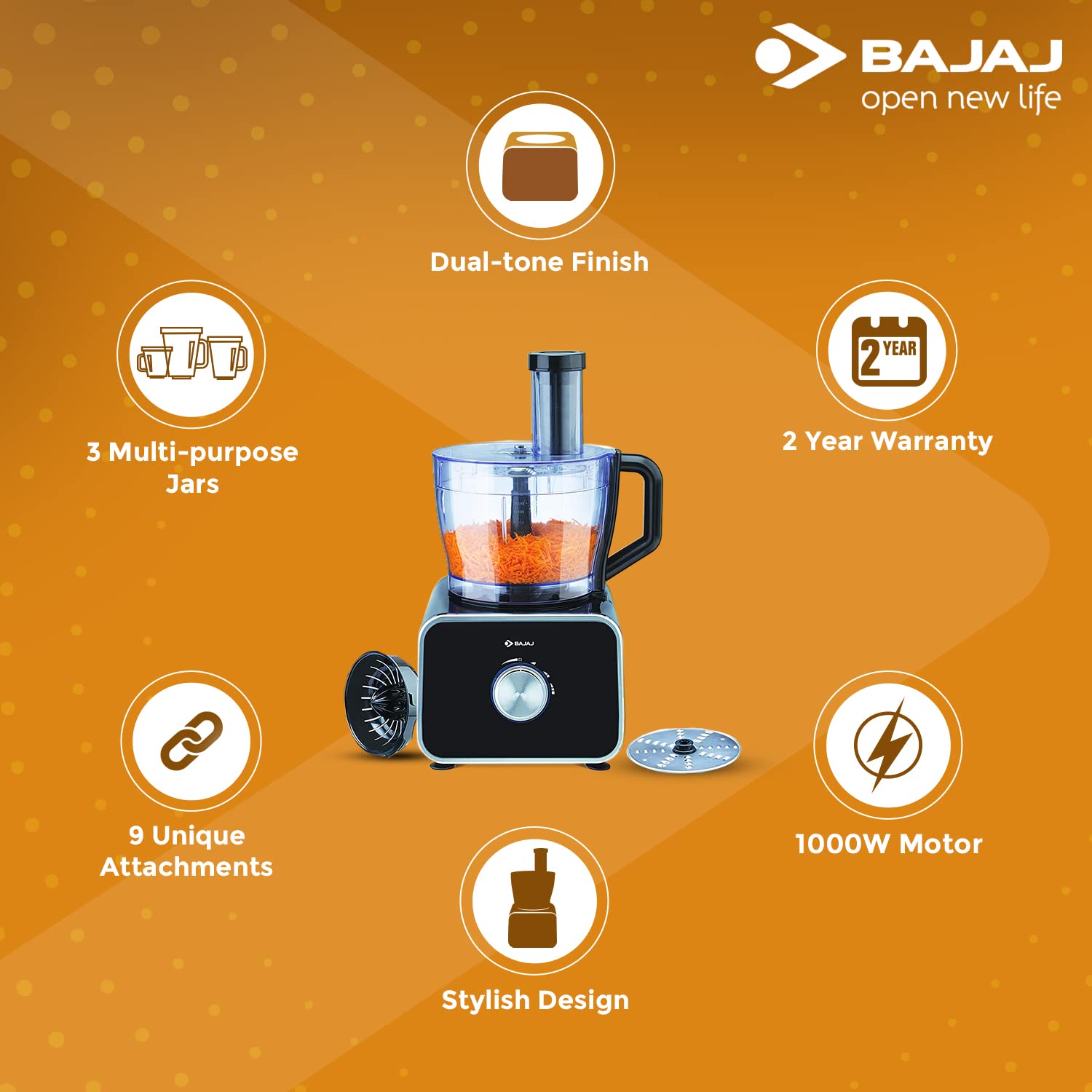BAJAJ FX 1000 DLX 1000 Watt Food Processor with 6 Blades (Black)_9