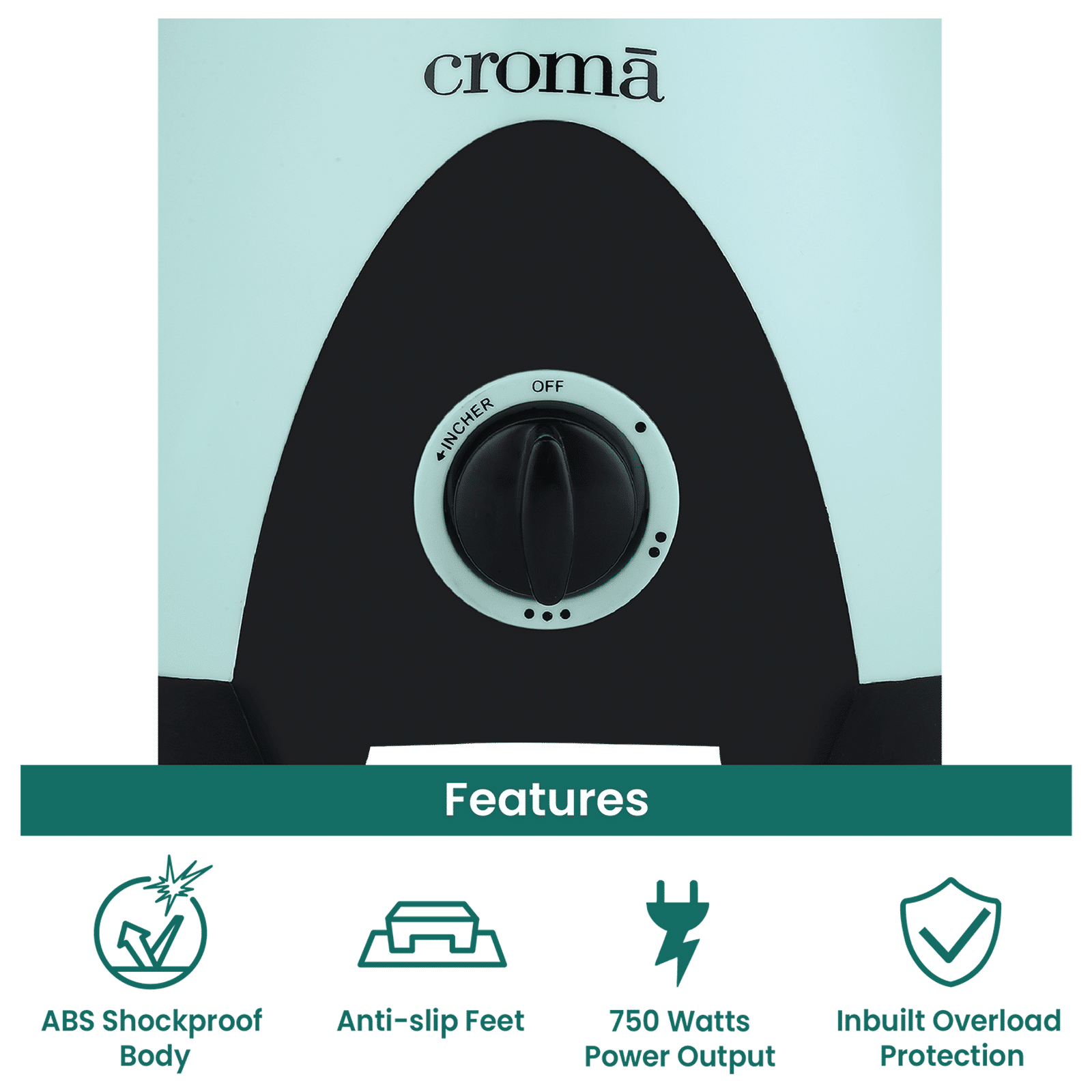 Croma 750 Watt 3 Jars Mixer Grinder (19000 RPM, 3 Speed Control with Pulse Function, Black/Green)_8