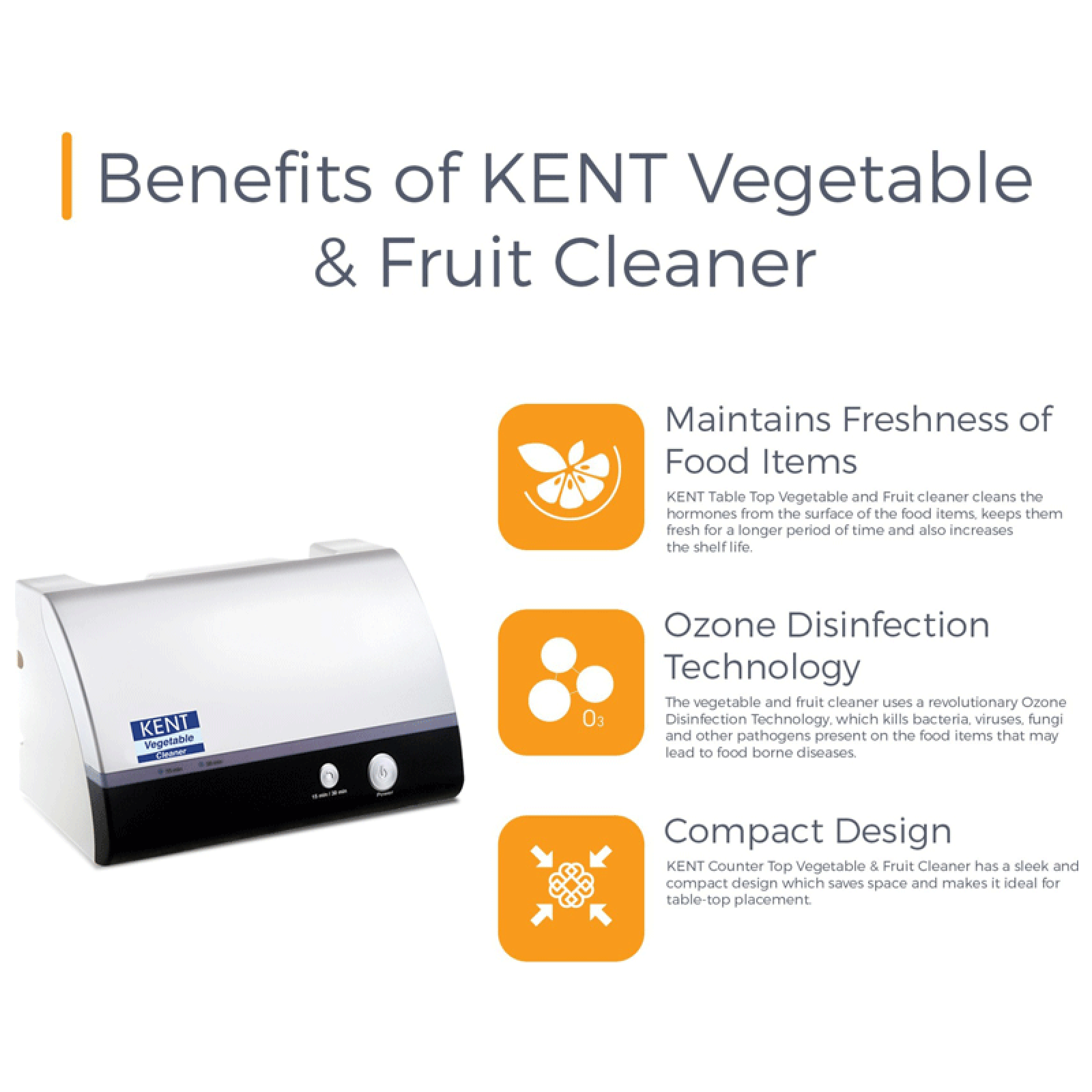 KENT Ozone Technology Electrical Counter Top Fruit and Vegetable Purifier (11022, Grey)_8