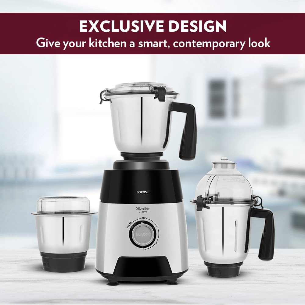 BOROSIL Silverline 750 Watt 3 Jars Mixer Grinder (20000 RPM, Anti-Skid Rubber Feet, Black & Silver) BOROSIL Silverline 750 Watt 3 Jars Mixer Grinder (20000 RPM, Anti-Skid Rubber Feet, Black & Silver)_6