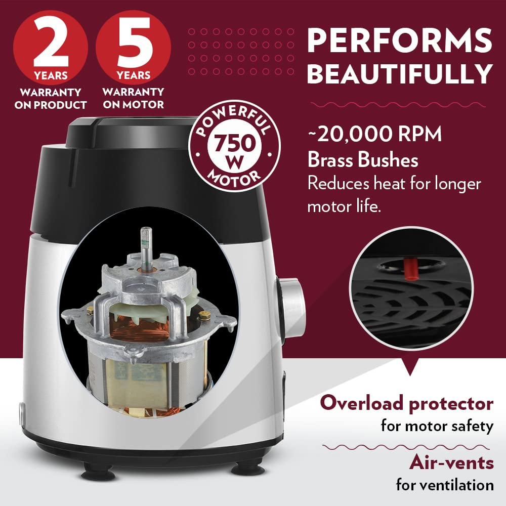 BOROSIL Silverline 750 Watt 3 Jars Mixer Grinder (20000 RPM, Anti-Skid Rubber Feet, Black & Silver) BOROSIL Silverline 750 Watt 3 Jars Mixer Grinder (20000 RPM, Anti-Skid Rubber Feet, Black & Silver)_15