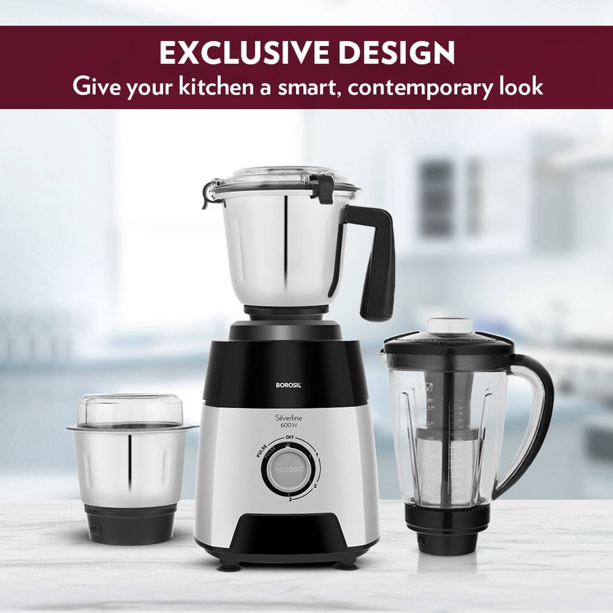 BOROSIL Silverline 600 Watt 3 Jars Mixer Grinder (20000 RPM, Blow Breaker for Blending, Black & Silver) BOROSIL Silverline 600 Watt 3 Jars Mixer Grinder (20000 RPM, Blow Breaker for Blending, Black & Silver)_12