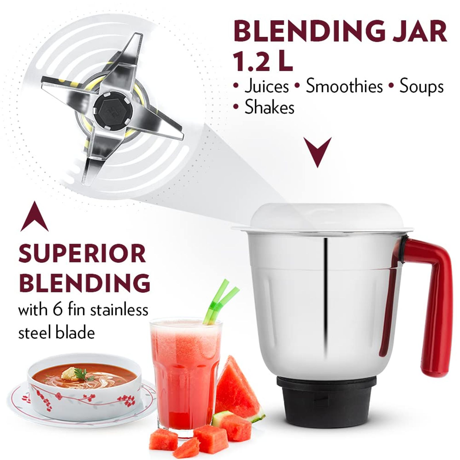 BOROSIL Star 500 Watt 3 Jars Mixer Grinder (20000 RPM, 3 Speed Control with Pulse Function, Maroon)_7