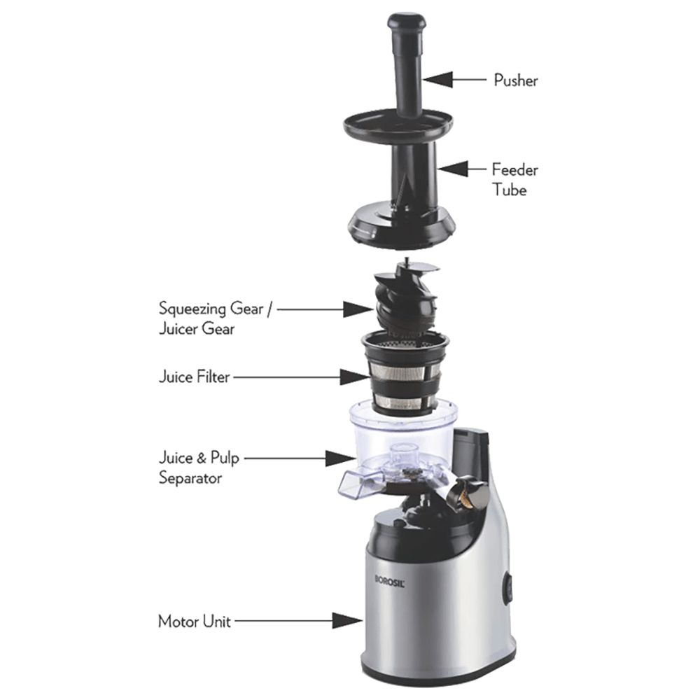 BOROSIL HealthPro 200 Watt Slow Juicer (70 RPM, Slow Squeeze Technology, Silver Cloud) BOROSIL HealthPro 200 Watt Slow Juicer (70 RPM, Slow Squeeze Technology, Silver Cloud)_4