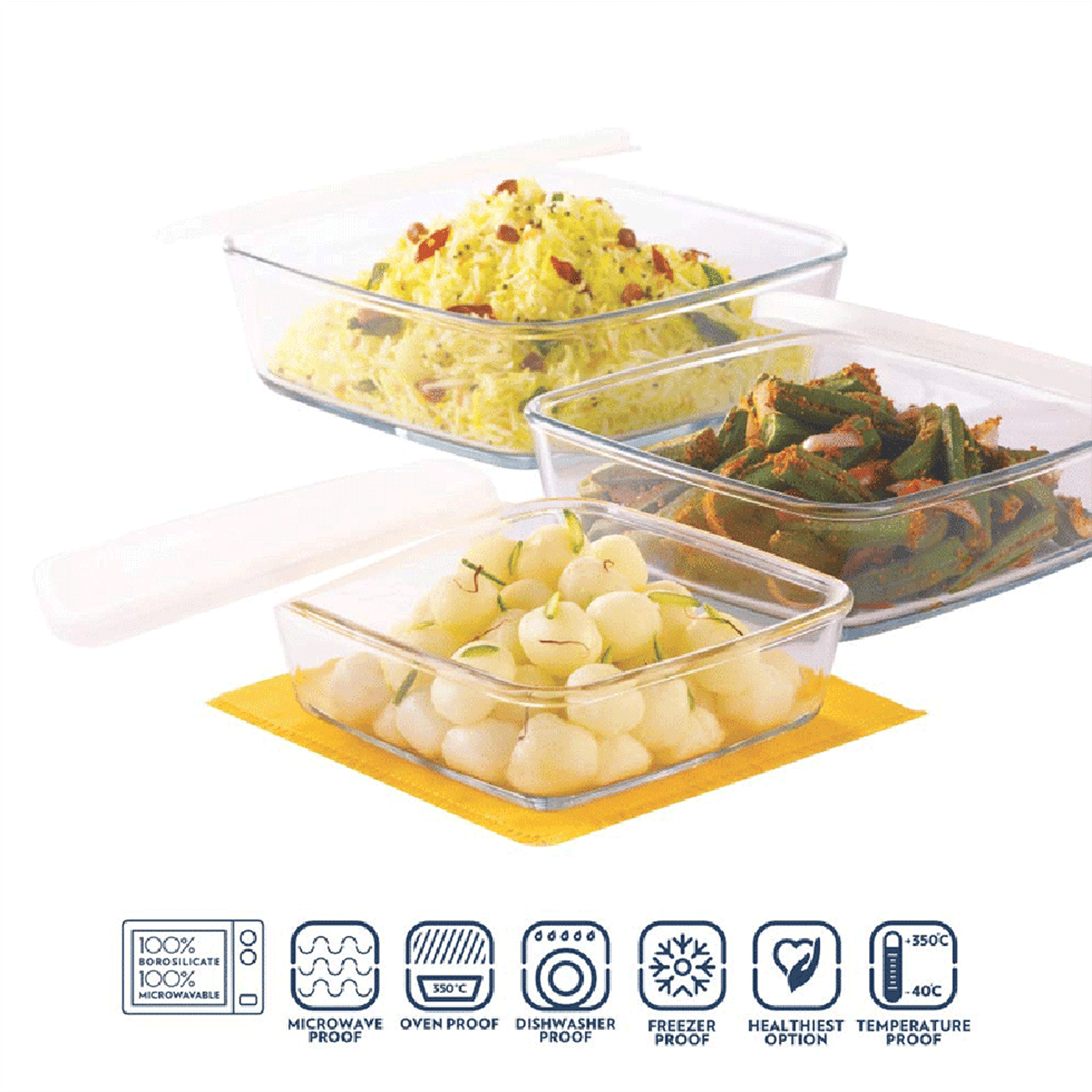 BOROSIL IH22DH15626 500ml, 800ml & 1.6L Borosilicate Glass Square Dish with Lid (Set of 3, Scratch Resistant, Transparent) BOROSIL IH22DH15626 500ml, 800ml & 1.6L Borosilicate Glass Square Dish with Lid (Set of 3, Scratch Resistant, Transparent)_6