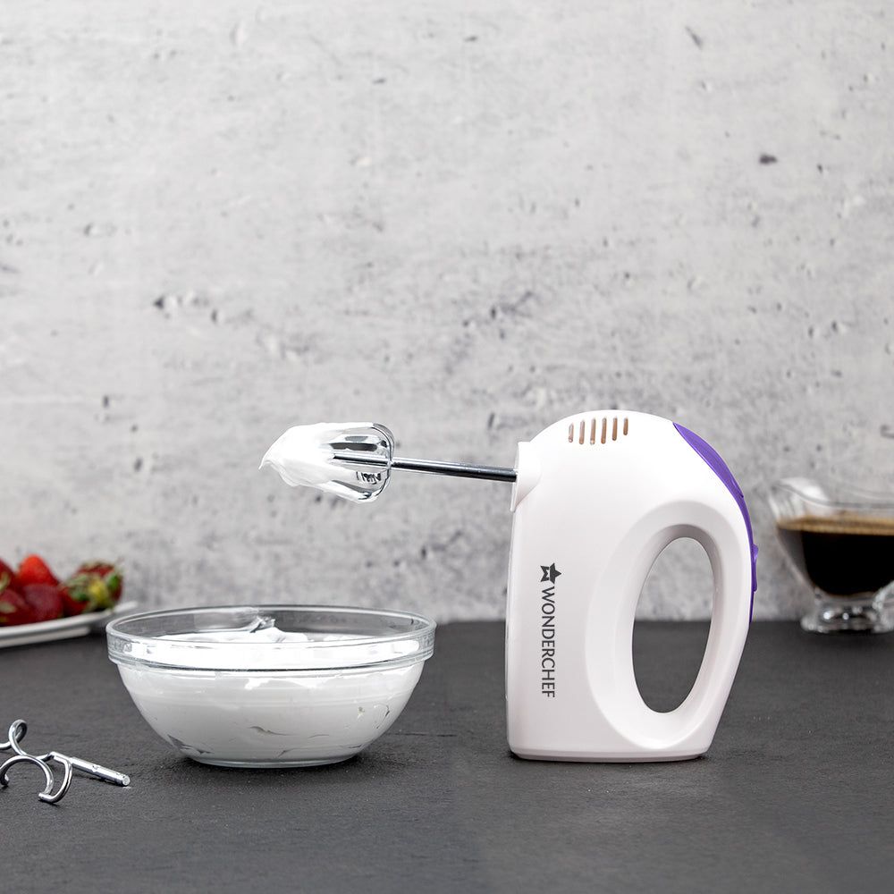 WONDERCHEF Acura Plus 200 Watt 5 Speed Hand Mixer with 4 Attachments (Speed Adjustment, White/Blue)_11