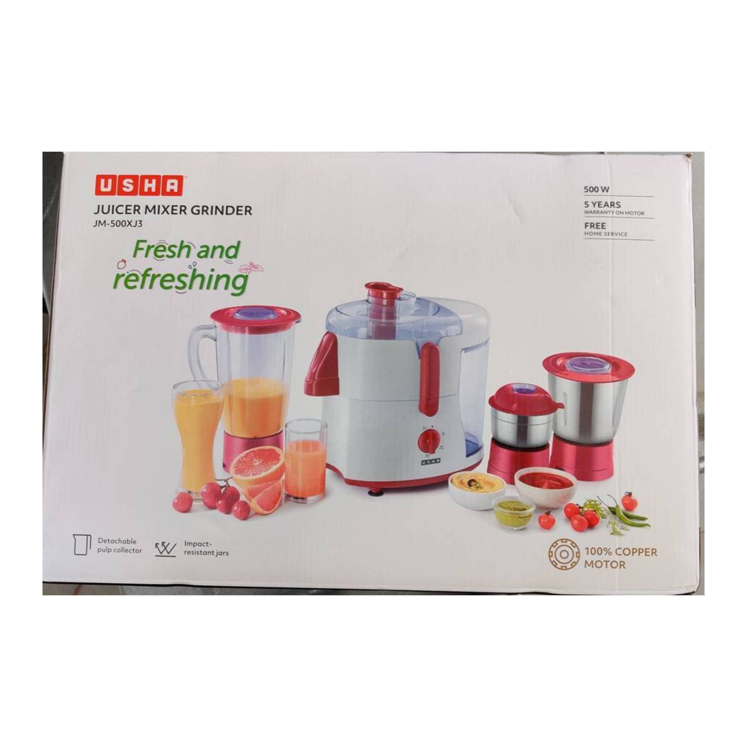 USHA 500 Watt 3 Jars Juicer Mixer Grinder (Anti-Skid Rubber Feet, Magenta/White) USHA 500 Watt 3 Jars Juicer Mixer Grinder (Anti-Skid Rubber Feet, Magenta/White)_7