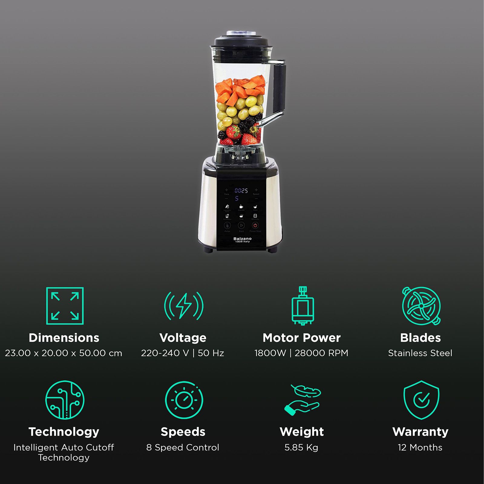 Balzano 1800 Watt 1 Jar Blender (28000 RPM, Intelligence Auto Cutoff, Silver)_2
