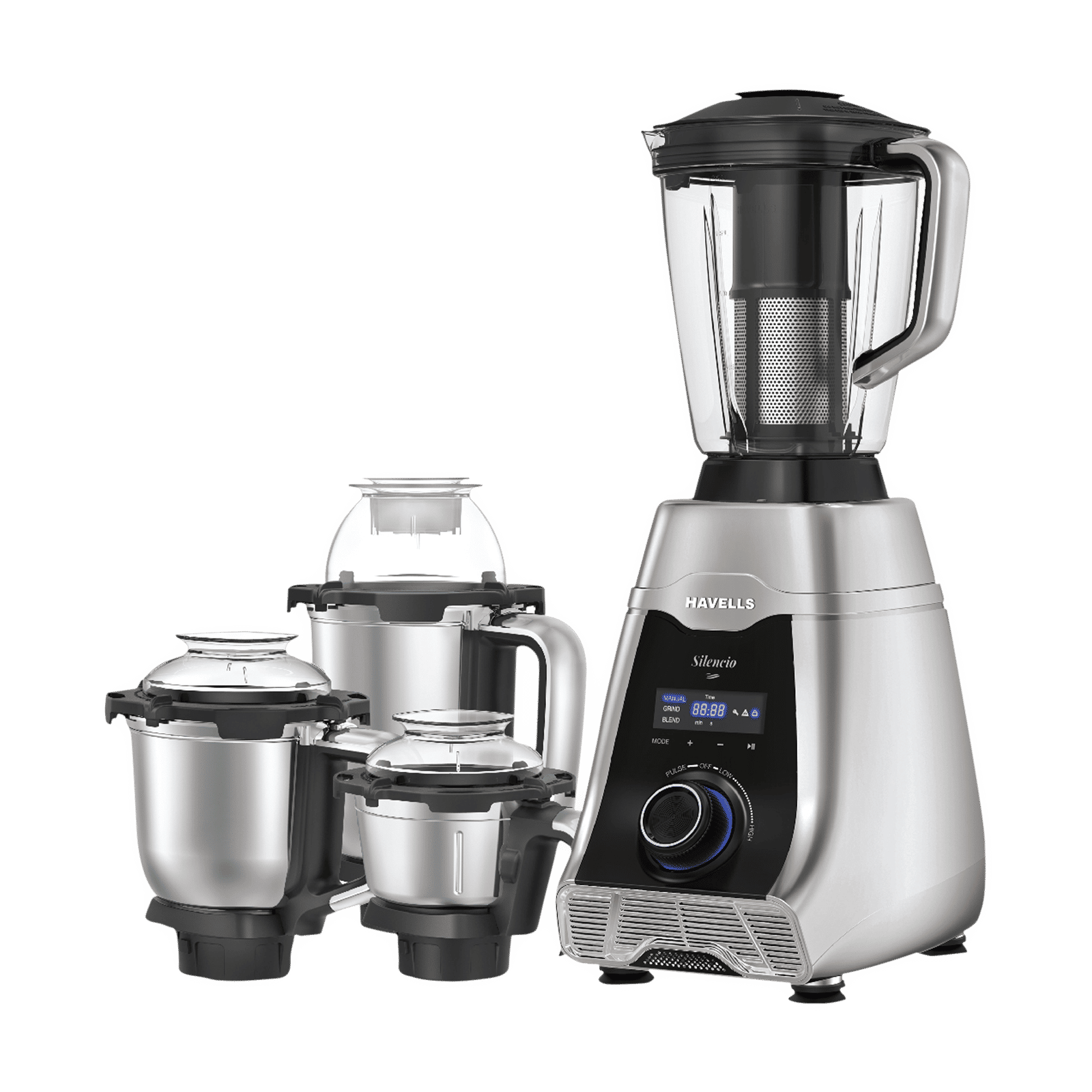 HAVELLS Silencio 500 Watt 4 Jars Mixer Grinder (Digital Display & Touch Control, Black & Silver) HAVELLS Silencio 500 Watt 4 Jars Mixer Grinder (Digital Display & Touch Control, Black & Silver)_1