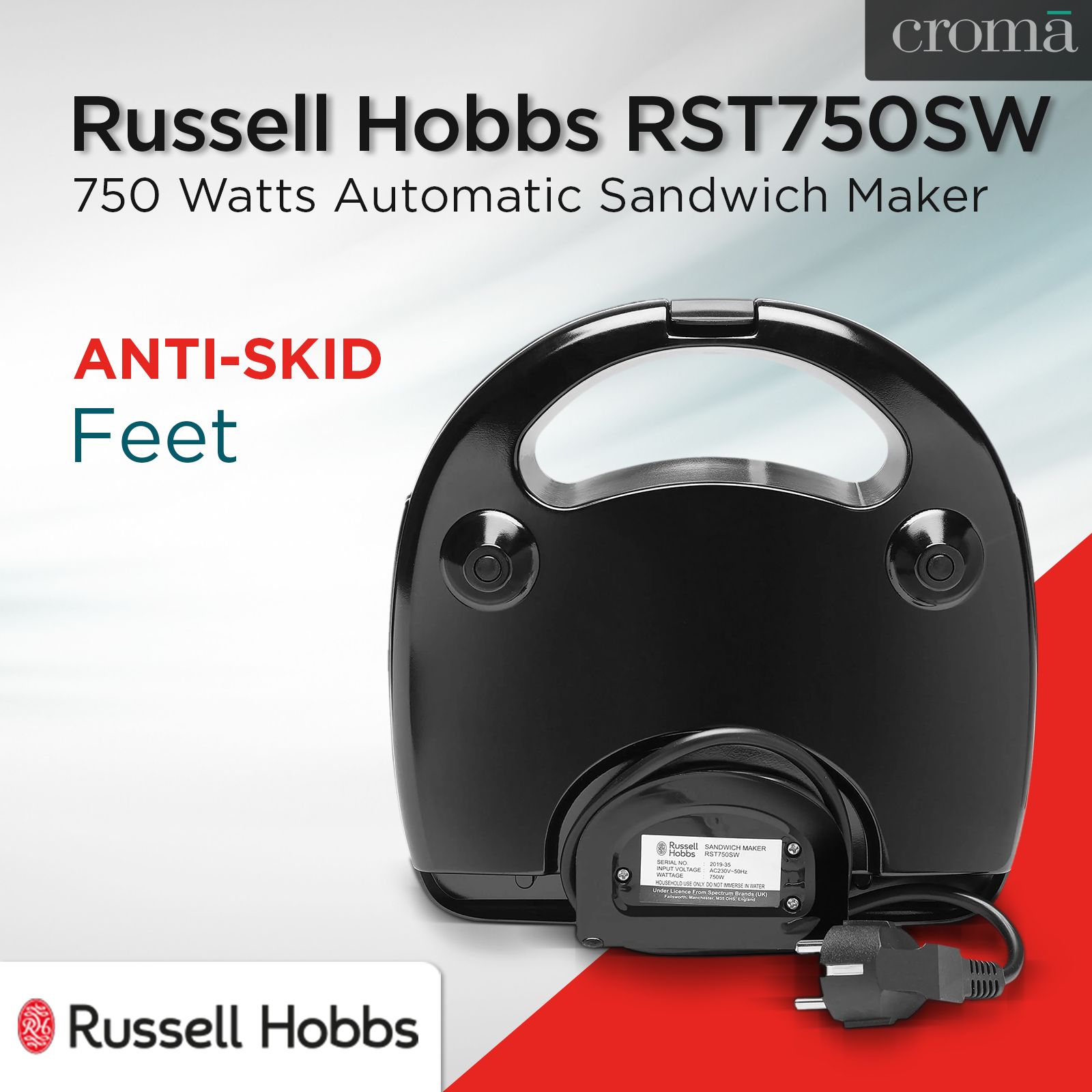 Russell Hobbs RST750SW 750W 2 Slice Sandwich Maker with Anti-Skid Feet (Black) Russell Hobbs RST750SW 750W 2 Slice Sandwich Maker with Anti-Skid Feet (Black)_12