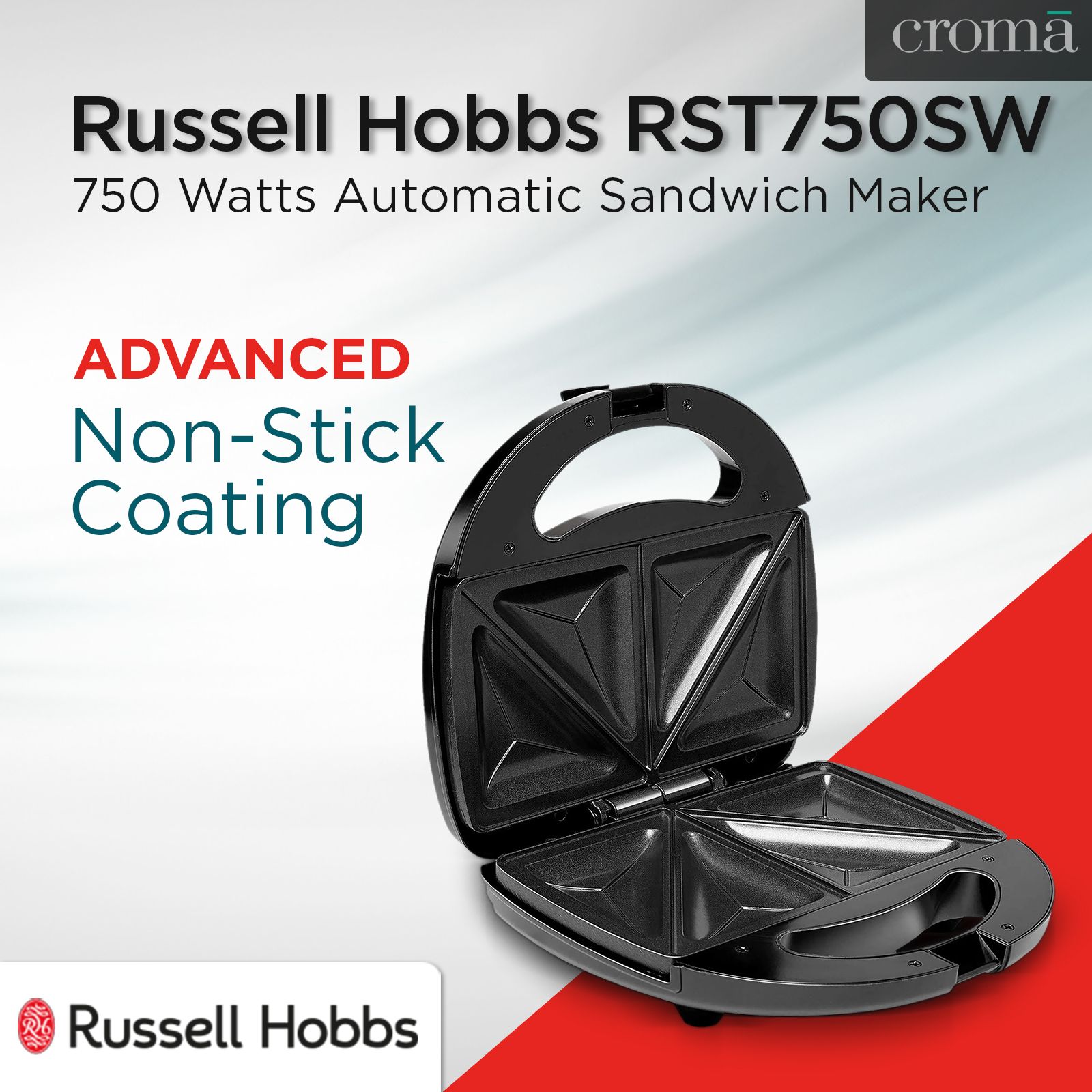 Russell Hobbs RST750SW 750W 2 Slice Sandwich Maker with Anti-Skid Feet (Black) Russell Hobbs RST750SW 750W 2 Slice Sandwich Maker with Anti-Skid Feet (Black)_13