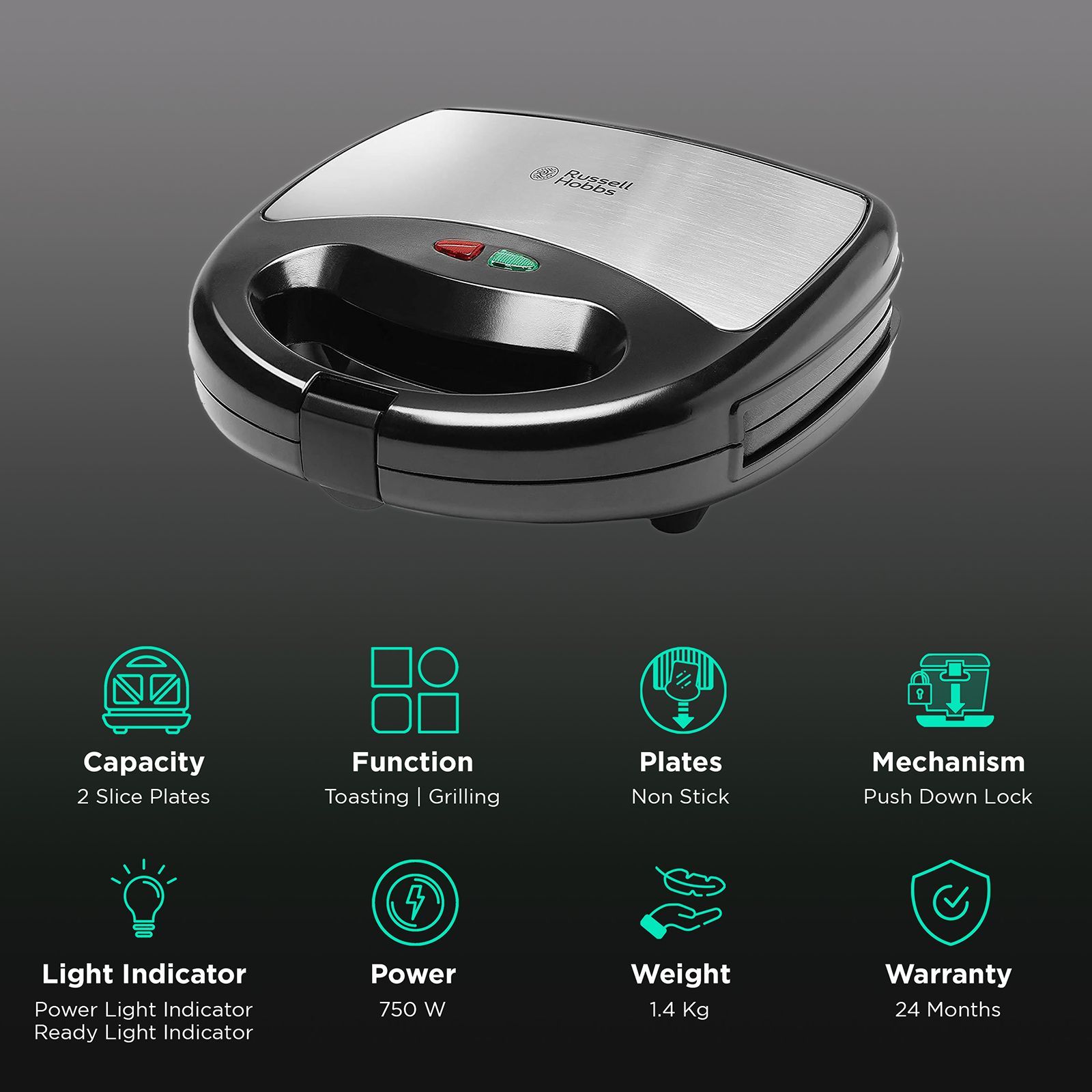 Russell Hobbs RST750SW 750W 2 Slice Sandwich Maker with Anti-Skid Feet (Black) Russell Hobbs RST750SW 750W 2 Slice Sandwich Maker with Anti-Skid Feet (Black)_3