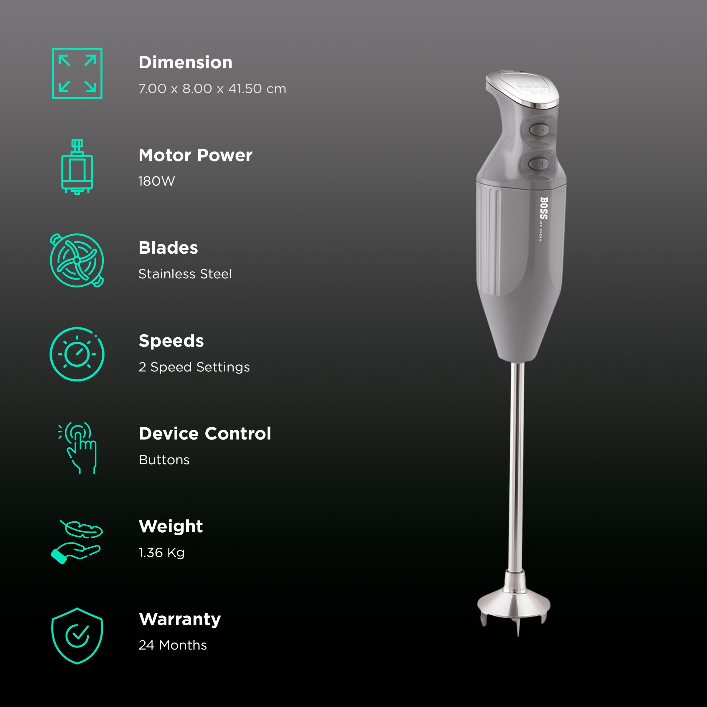 BOSS Platinum 180 Watt 2 Speed Hand Blender with 3 Attachments (Premium Lacquer Coating, Grey)_2