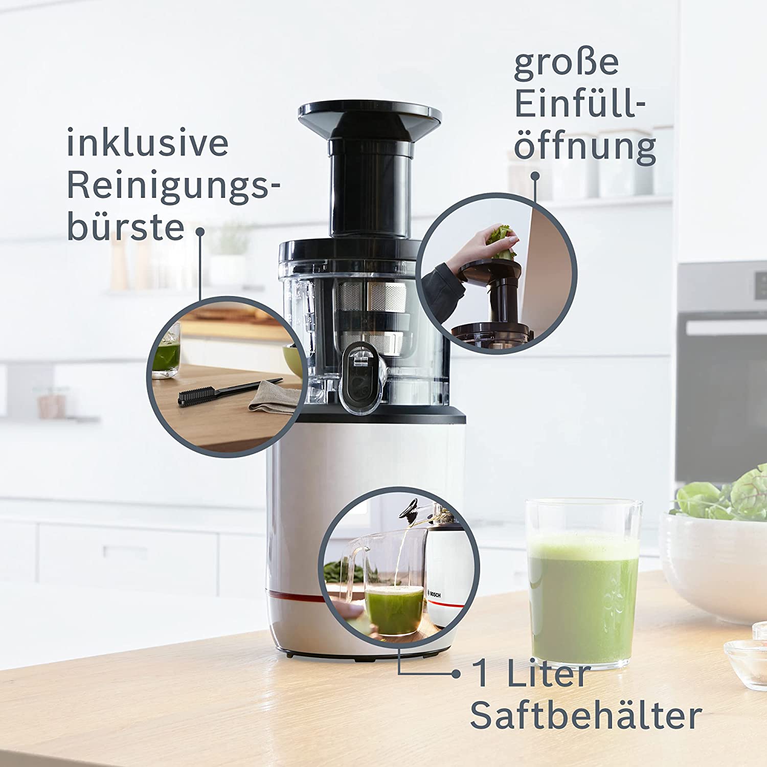 BOSCH VitaExtract 150 Watt Slow Juicer (55 RPM, Low Noise Robust Motor, Black/White)_5