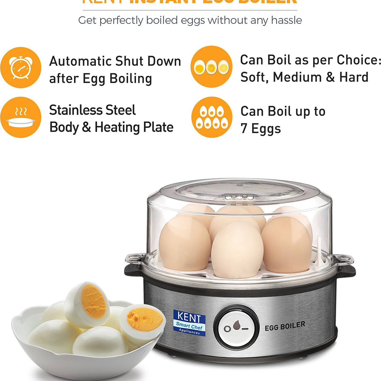 KENT Instant 7 Egg Electric Egg Boiler with Auto Shut Off (Silver)_9