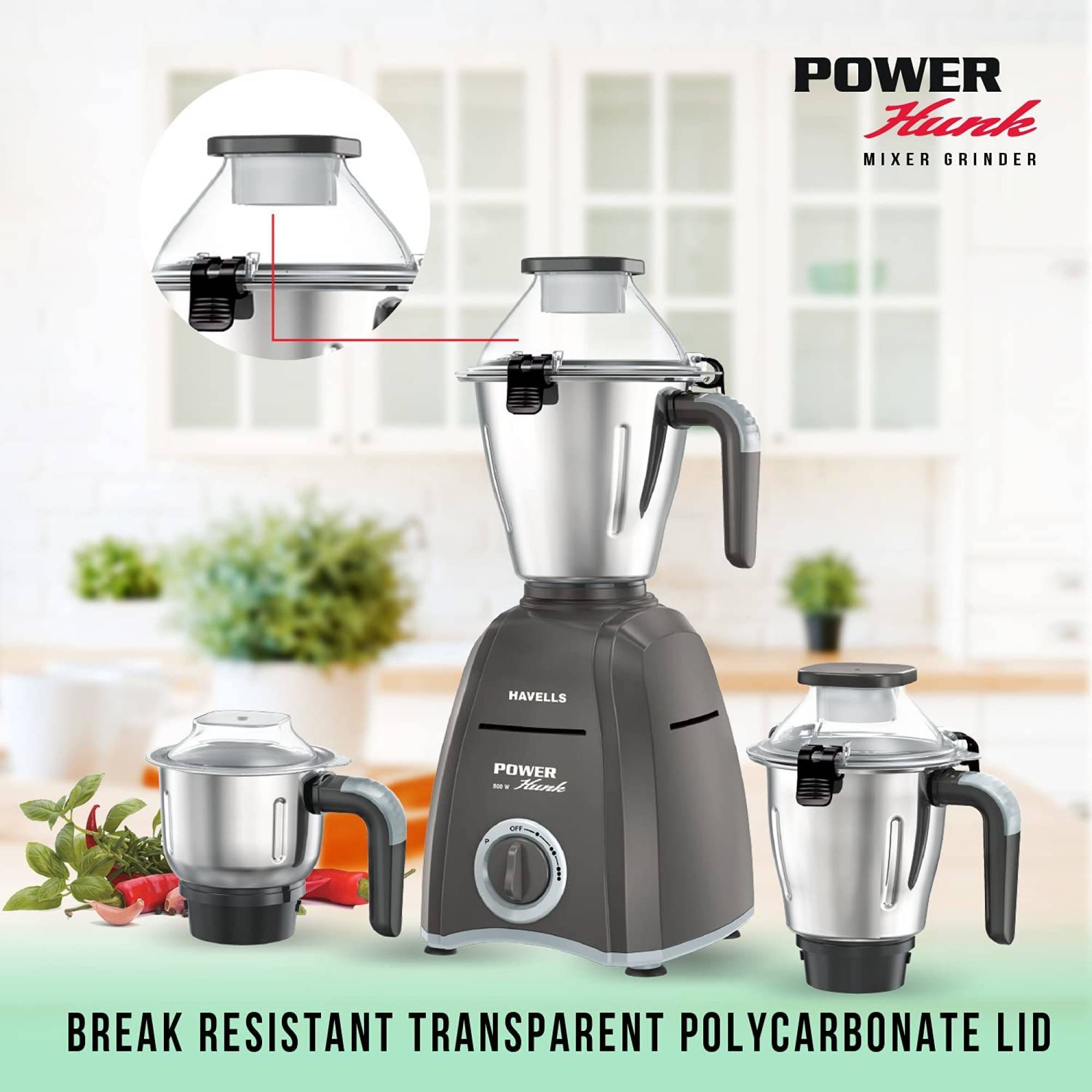 HAVELLS Power Hunk 800 Watt 3 Jars Mixer Grinder (21000 RPM, Hands-free Operation, Grey) HAVELLS Power Hunk 800 Watt 3 Jars Mixer Grinder (21000 RPM, Hands-free Operation, Grey)_11