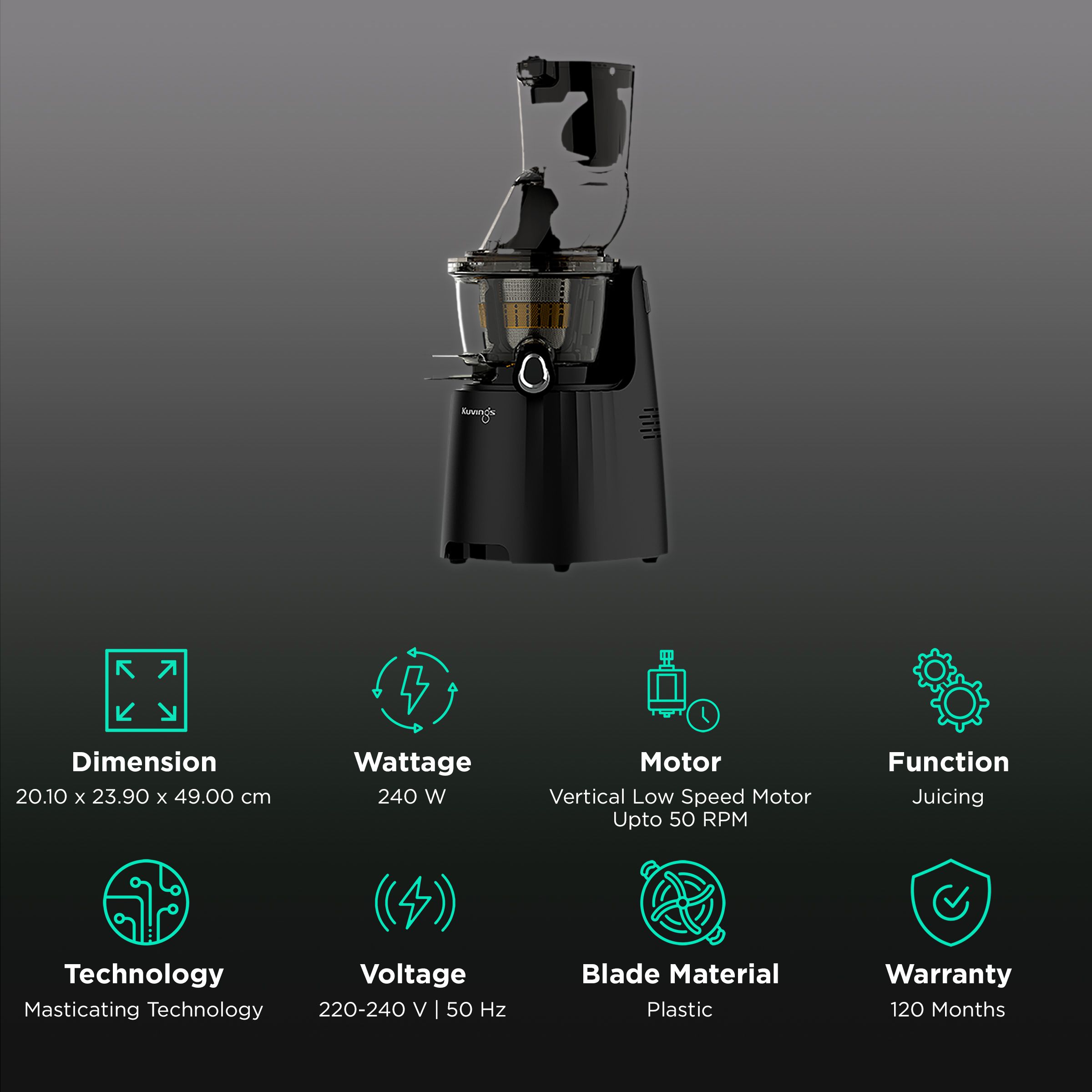Kuvings EVO810 240 Watt 1 Jar Cold Press Slow Juicer (50 RPM, 3-in-1 Multi Function, Black) Kuvings EVO810 240 Watt 1 Jar Cold Press Slow Juicer (50 RPM, 3-in-1 Multi Function, Black)_2
