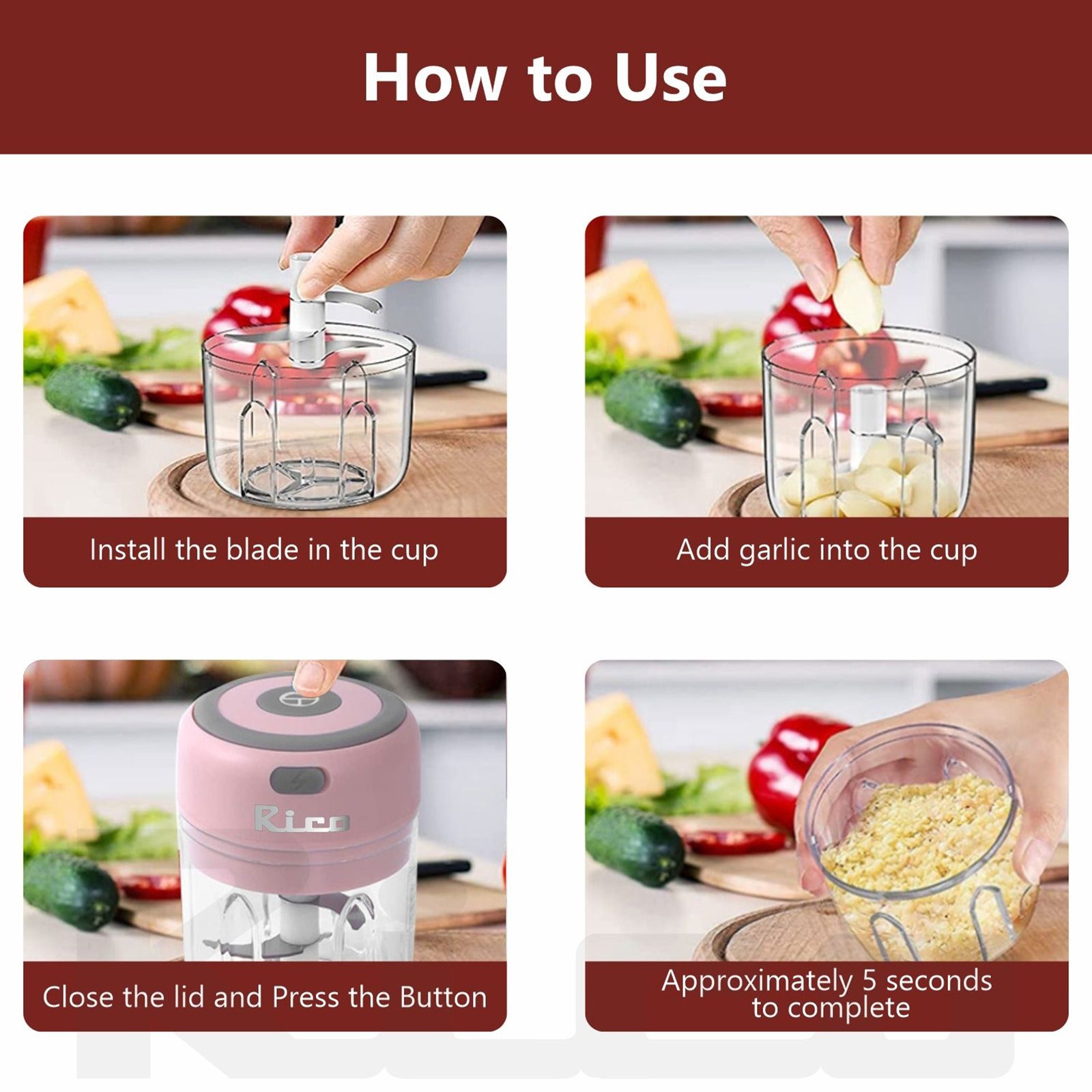 Rico 30 Watt Vegetable & Fruit Chopper with 3 Blades (Pink)_7