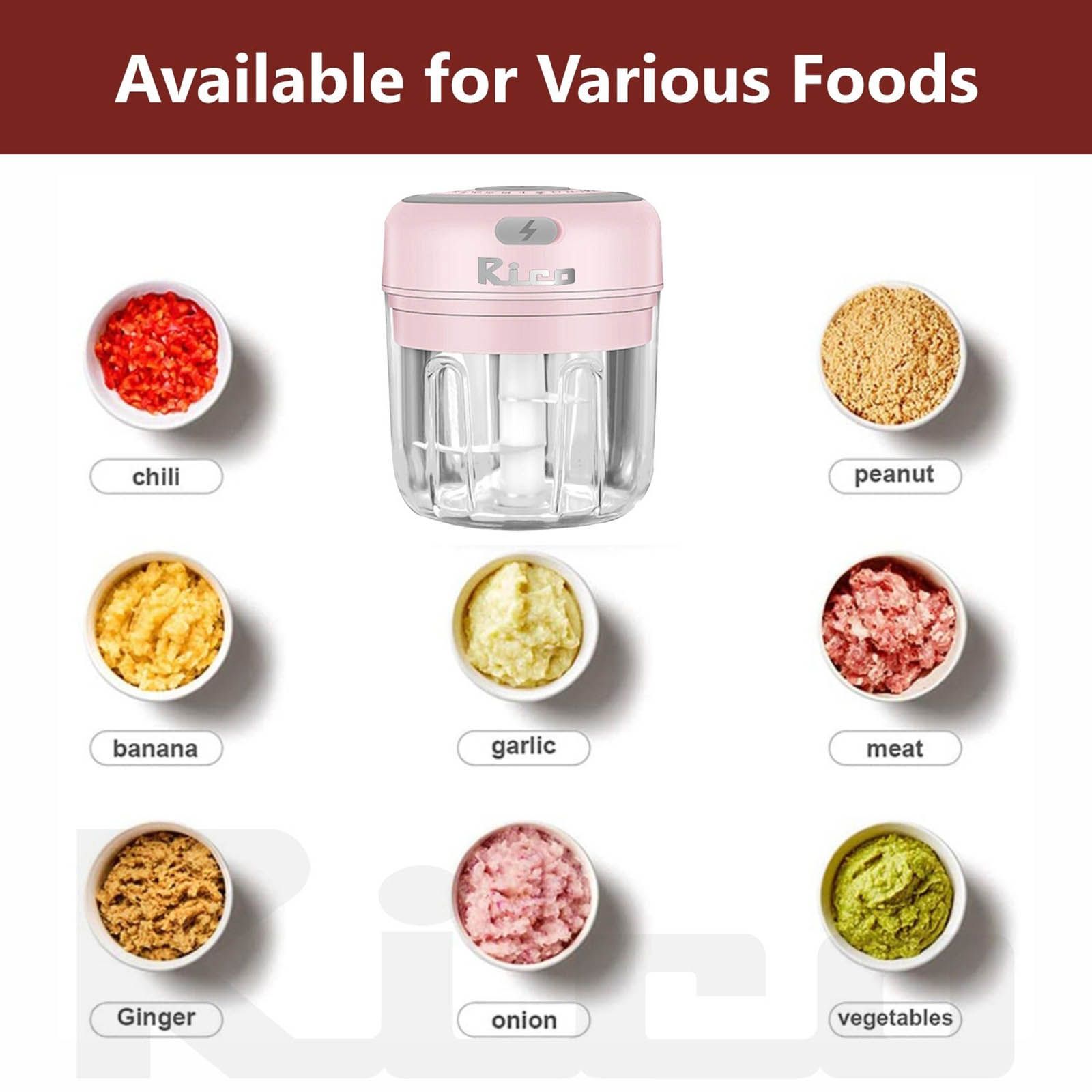 Rico 30 Watt Vegetable & Fruit Chopper with 3 Blades (Pink)_8