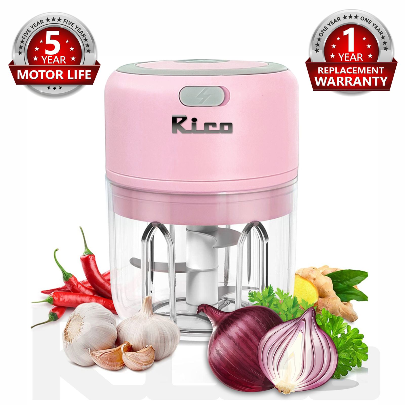 Rico 30 Watt Vegetable & Fruit Chopper with 3 Blades (Pink)_9