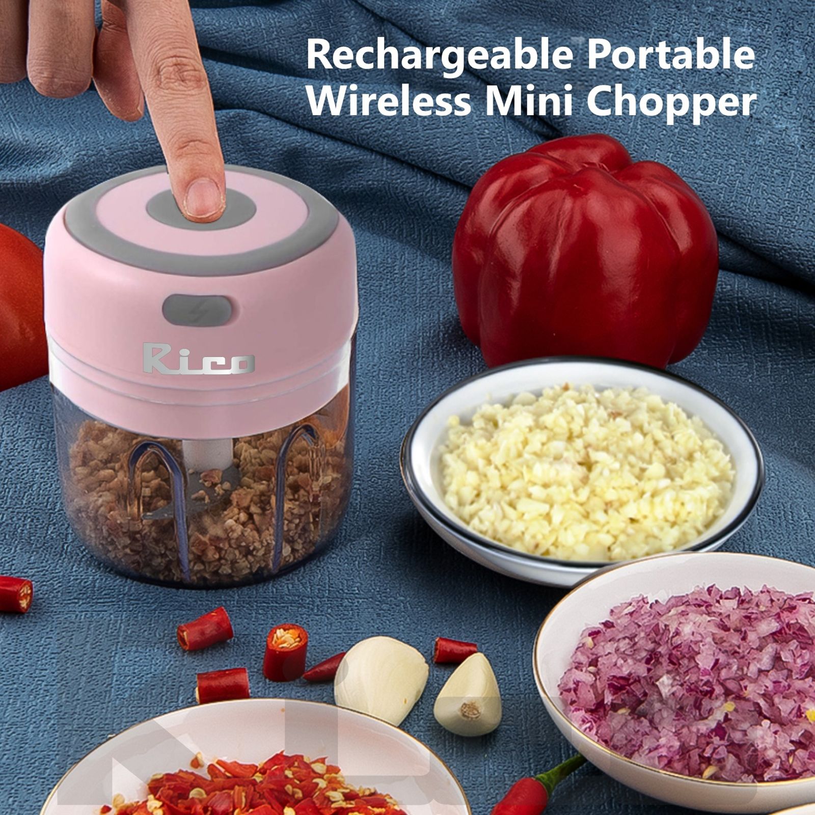 Rico 30 Watt Vegetable & Fruit Chopper with 3 Blades (Pink)_6