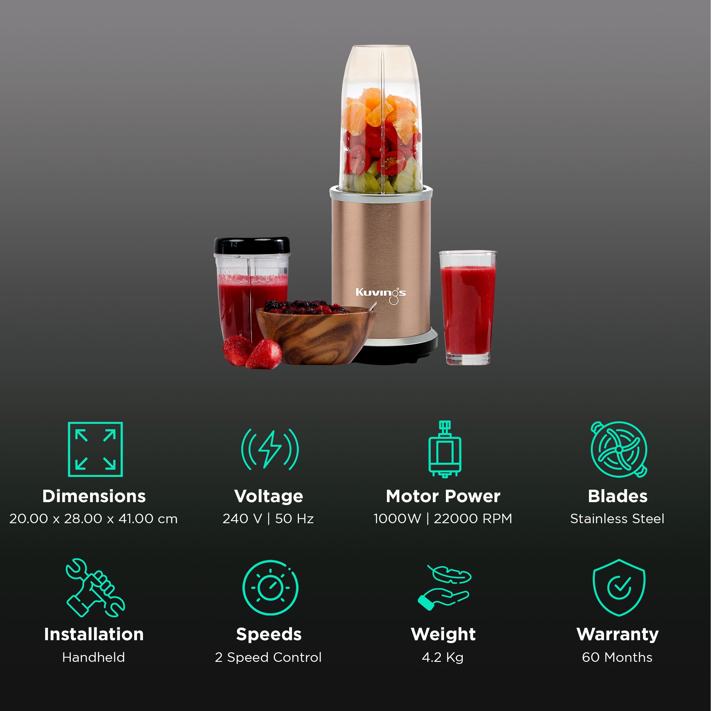 Kuvings Nutri Pro 1000 Watt 2 Jars Blender (22000 RPM, Durable & Super Quiet Motor, Champagne Gold) Kuvings Nutri Pro 1000 Watt 2 Jars Blender (22000 RPM, Durable & Super Quiet Motor, Champagne Gold)_2
