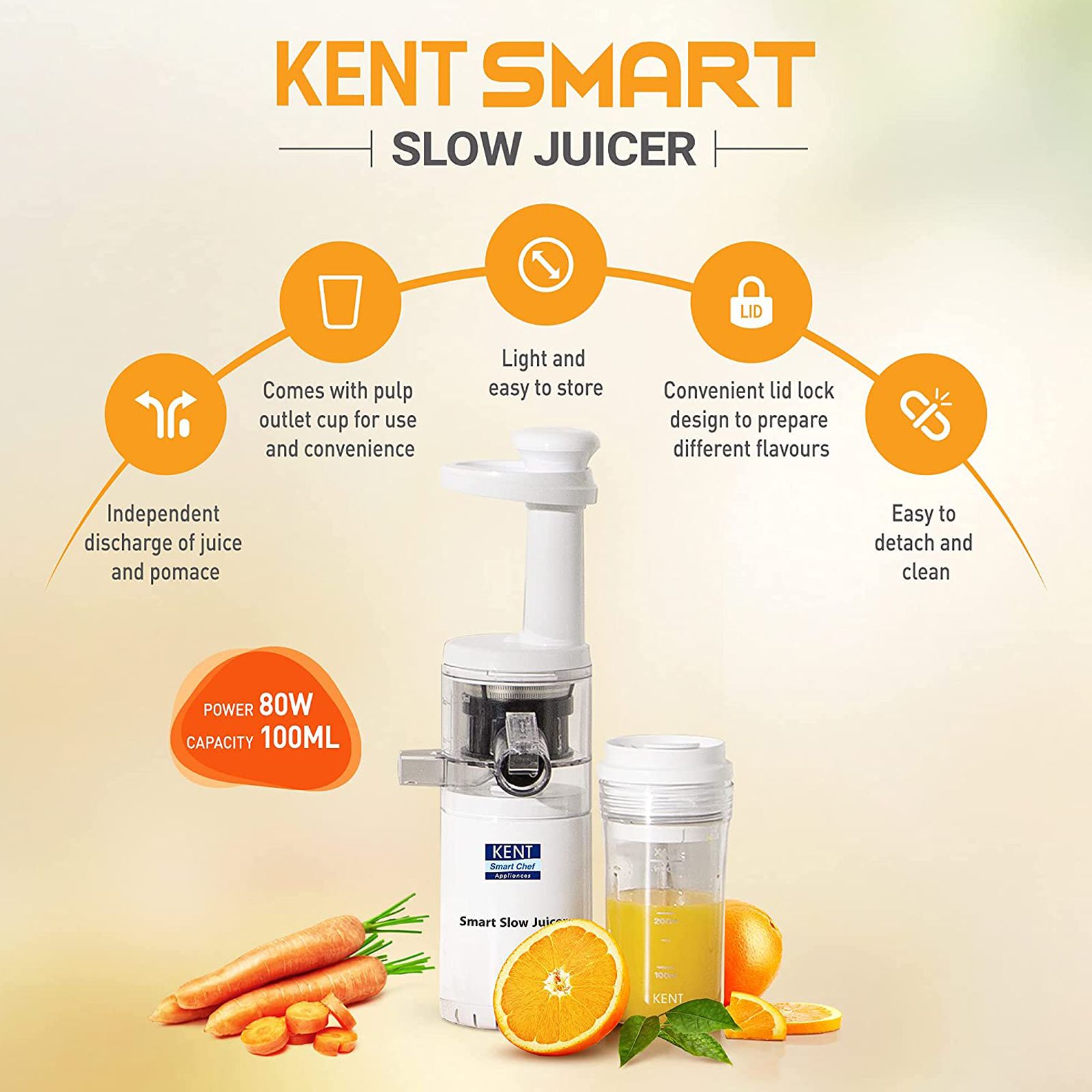 KENT Smart 80 Watt 1 Jar Slow Juicer (Low Speed Squeezing, White) KENT Smart 80 Watt 1 Jar Slow Juicer (Low Speed Squeezing, White)_4