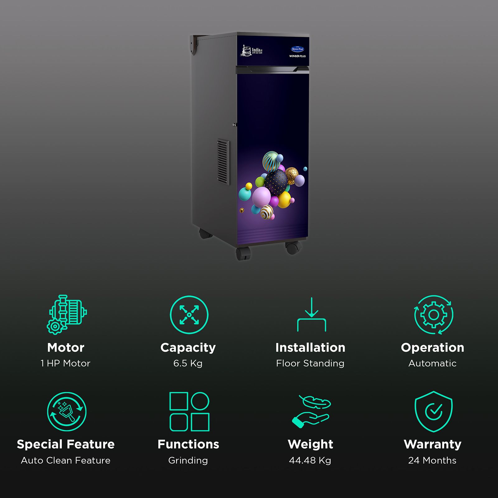 Mycro Fine WonderPlus 6.5 KG Flourmill Machine (6 Blade SS Rotar Cutter, 3D Ball)_2