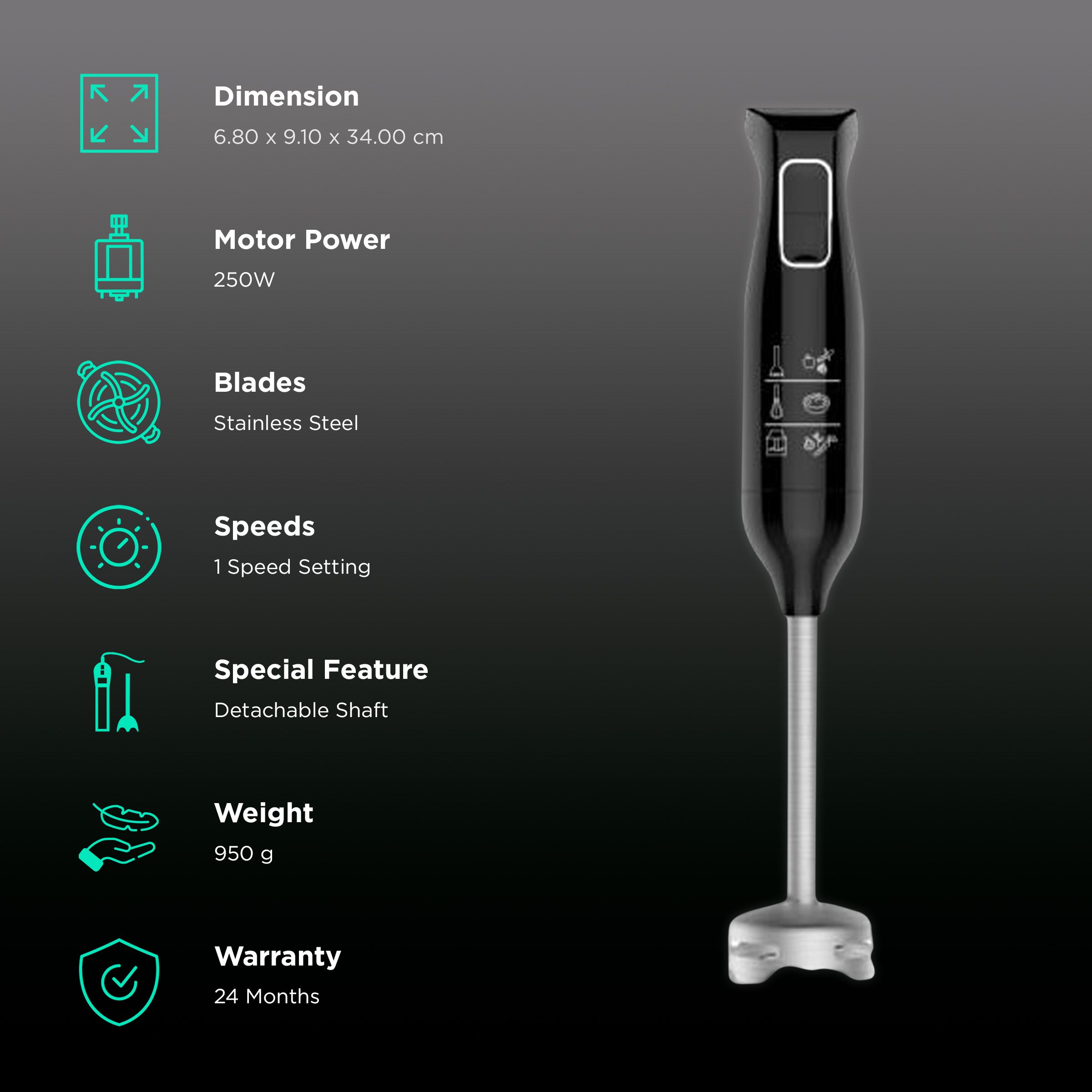 USHA 250 Watt Hand Blender (Rust Free Blade, Black) USHA 250 Watt Hand Blender (Rust Free Blade, Black)_2