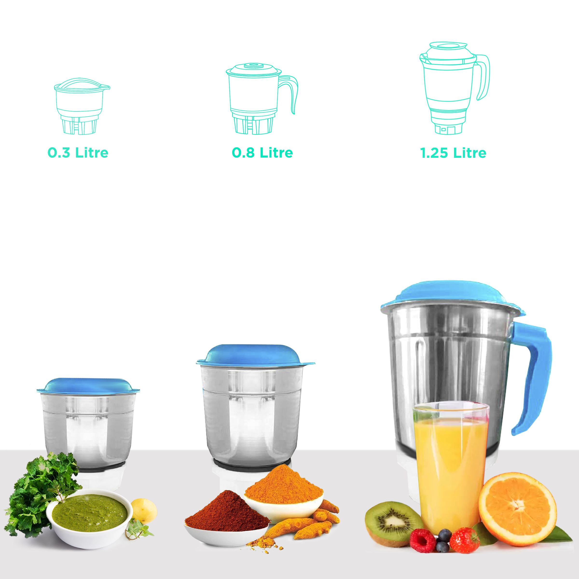 zunvolt 500 Watt 3 Jars Mixer Grinder (22000 RPM, Shock Proof Body, White)_4