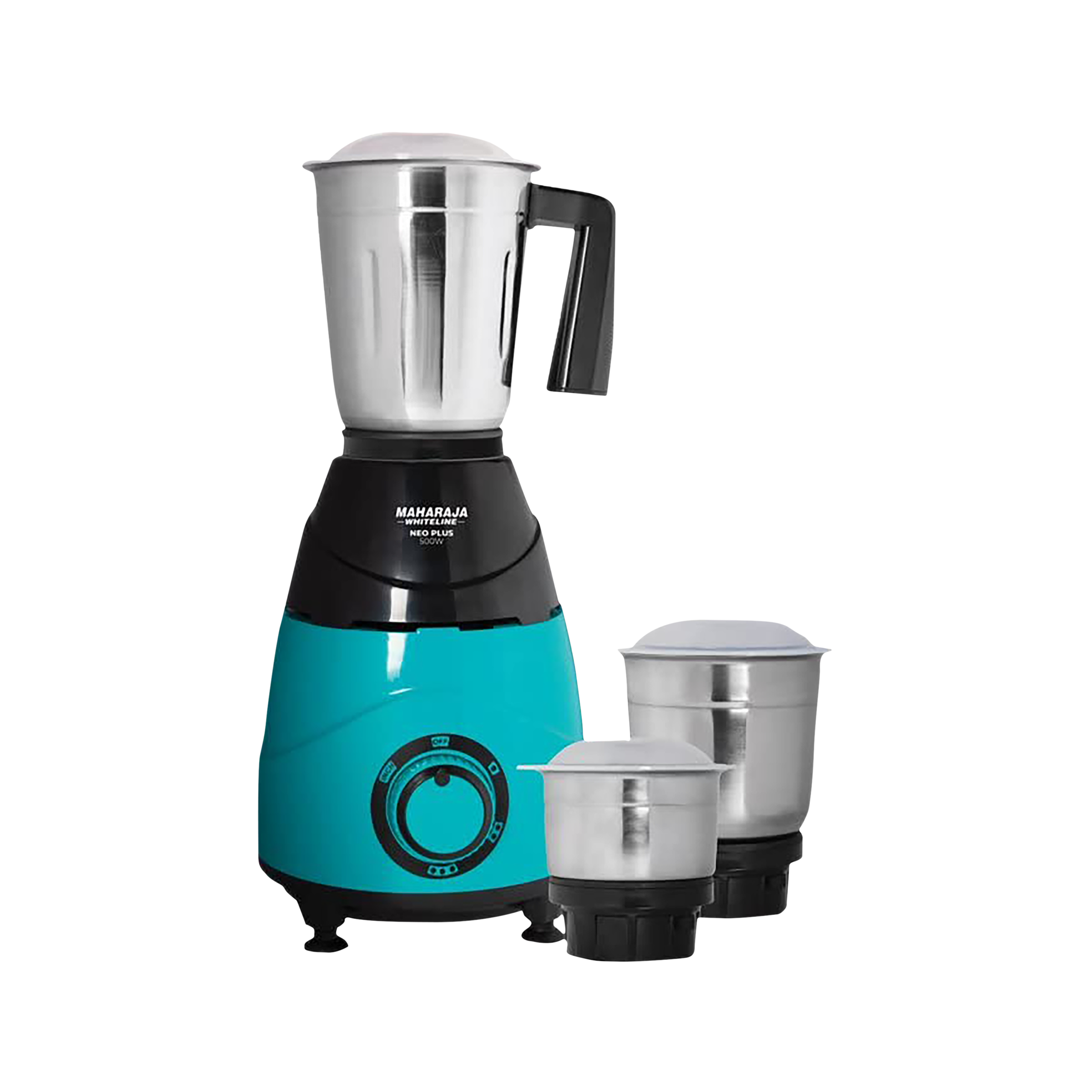 MAHARAJA WHITELINE Neo Plus 500 Watt 3 Jars Mixer Grinder (20000 RPM, Unique Jar Flow Breaker, Turquoise Blue/Black)_1