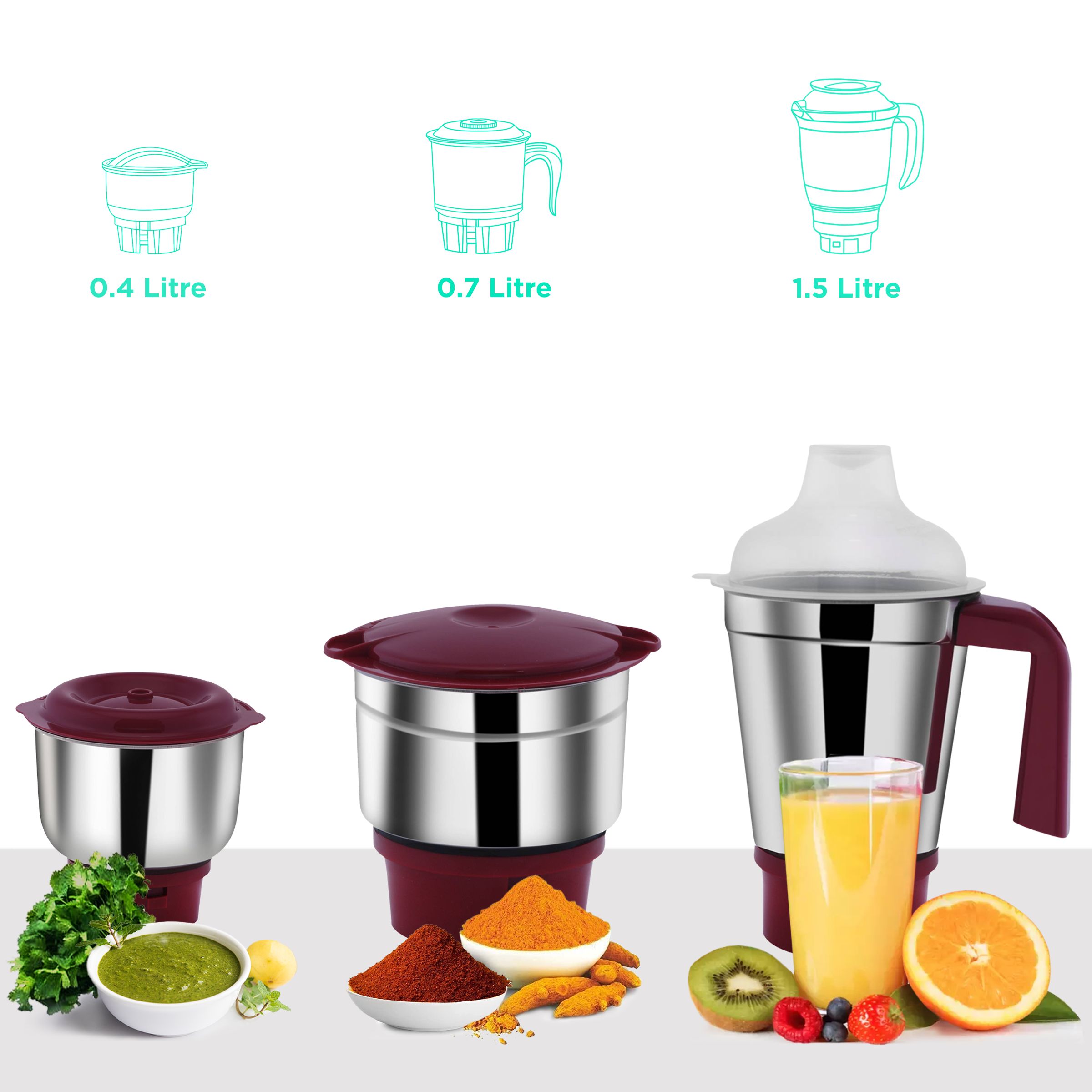 MAHARAJA WHITELINE MG 123 500 Watt 3 Jars Mixer Grinder (20000 RPM, 30 Minutes Operating Time, Cherry Red & White)_4