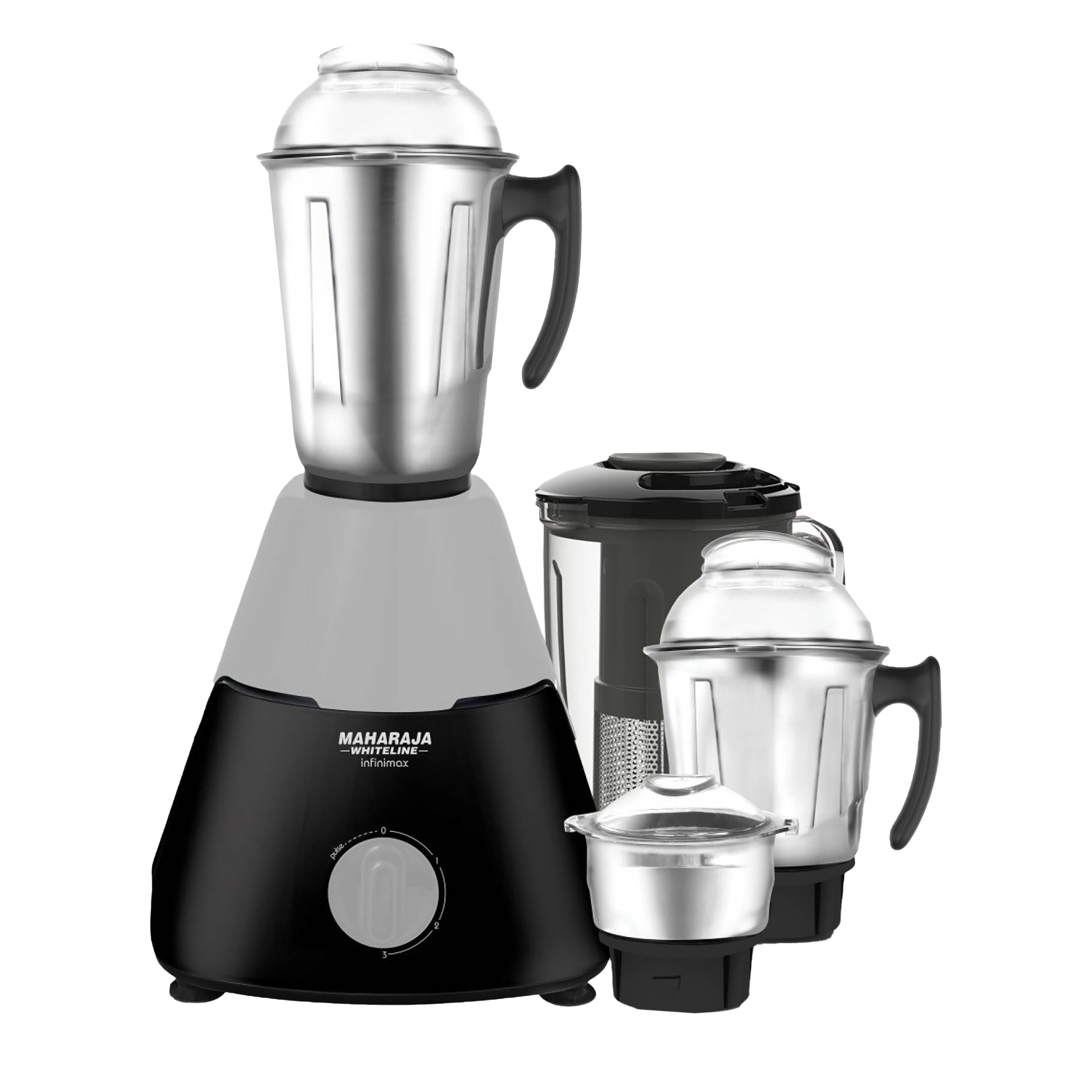 MAHARAJA WHITELINE Infinimax Elite 750 Watt 4 Jars Mixer Grinder (20000 RPM, 5-in-1 Blades, Black/Silver) MAHARAJA WHITELINE Infinimax Elite 750 Watt 4 Jars Mixer Grinder (20000 RPM, 5-in-1 Blades, Black/Silver)_1
