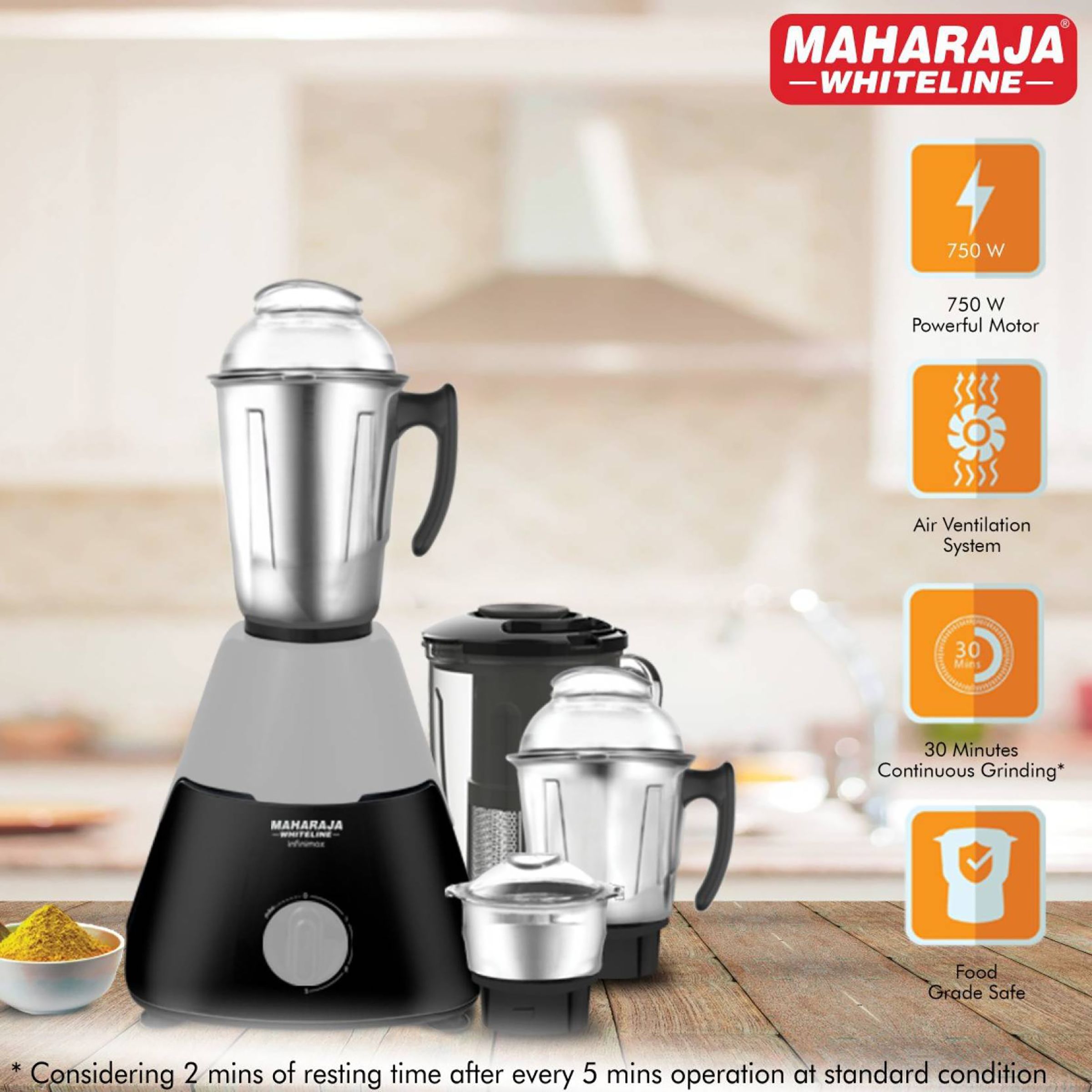 MAHARAJA WHITELINE Infinimax Elite 750 Watt 4 Jars Mixer Grinder (20000 RPM, 5-in-1 Blades, Black/Silver) MAHARAJA WHITELINE Infinimax Elite 750 Watt 4 Jars Mixer Grinder (20000 RPM, 5-in-1 Blades, Black/Silver)_14