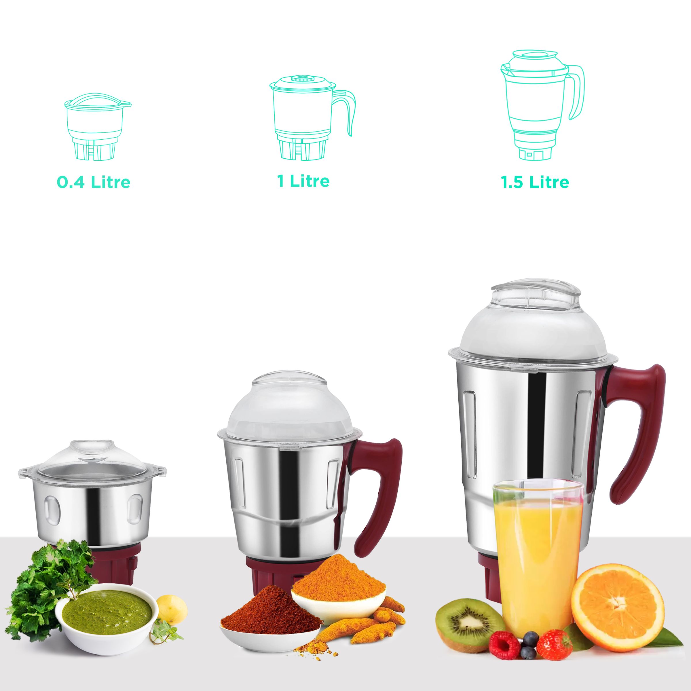 MAHARAJA WHITELINE Turbo Prime Dlx MX-231 750 Watt 3 Jars Mixer Grinder (20000 RPM, 5-in-1 Blades, Red/White)_4
