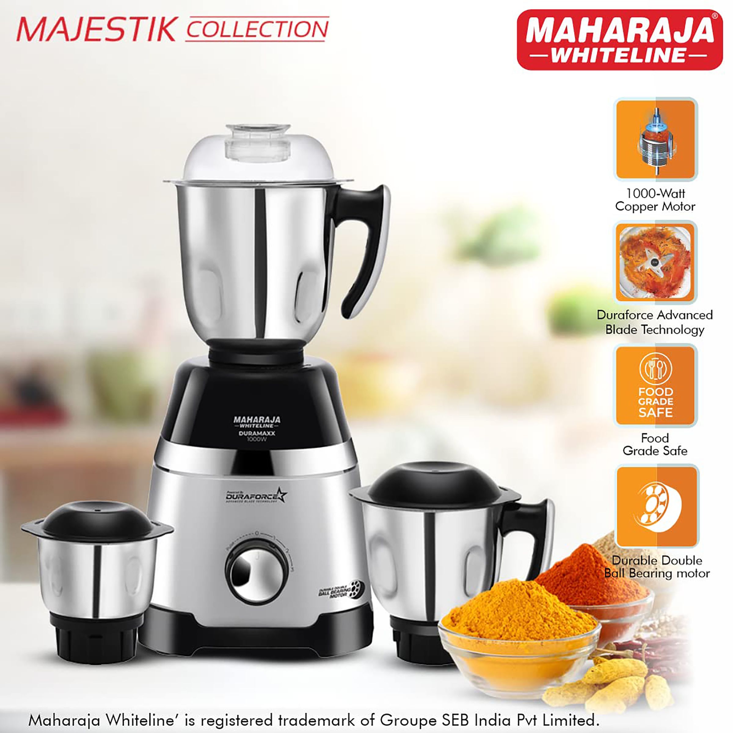 MAHARAJA WHITELINE Duramaxx 1000 Watt 3 Jars Mixer Grinder (22000 RPM, Food Grade Safe, Black/Silver) MAHARAJA WHITELINE Duramaxx 1000 Watt 3 Jars Mixer Grinder (22000 RPM, Food Grade Safe, Black/Silver)_5