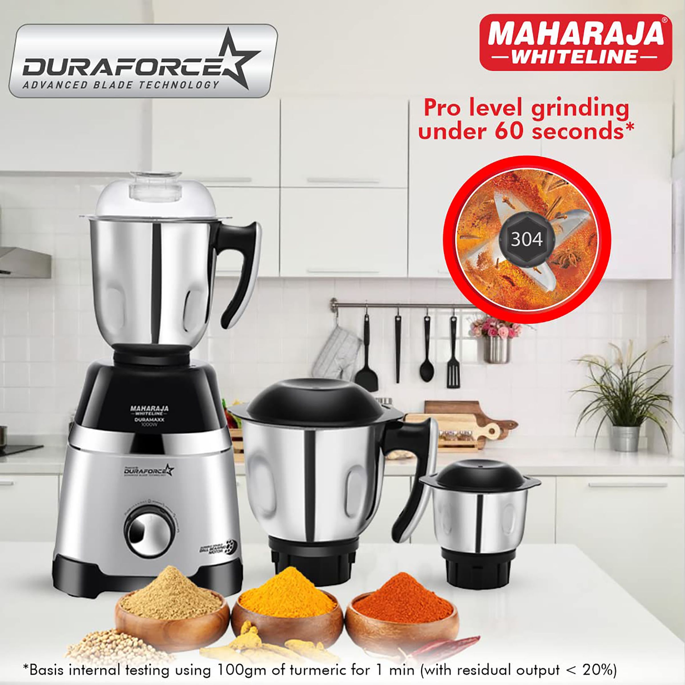 MAHARAJA WHITELINE Duramaxx 1000 Watt 3 Jars Mixer Grinder (22000 RPM, Food Grade Safe, Black/Silver) MAHARAJA WHITELINE Duramaxx 1000 Watt 3 Jars Mixer Grinder (22000 RPM, Food Grade Safe, Black/Silver)_7