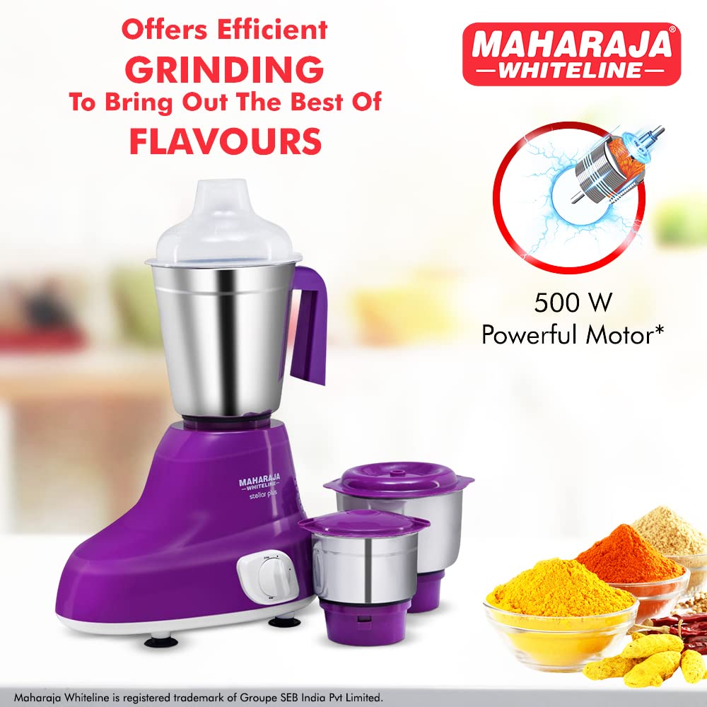 MAHARAJA WHITELINE Stellar Plus MX-228 500 Watt 3 Jars Mixer Grinder (20000 RPM, 30 Minutes Operating Time, Violet/White) MAHARAJA WHITELINE Stellar Plus MX-228 500 Watt 3 Jars Mixer Grinder (20000 RPM, 30 Minutes Operating Time, Violet/White)_11