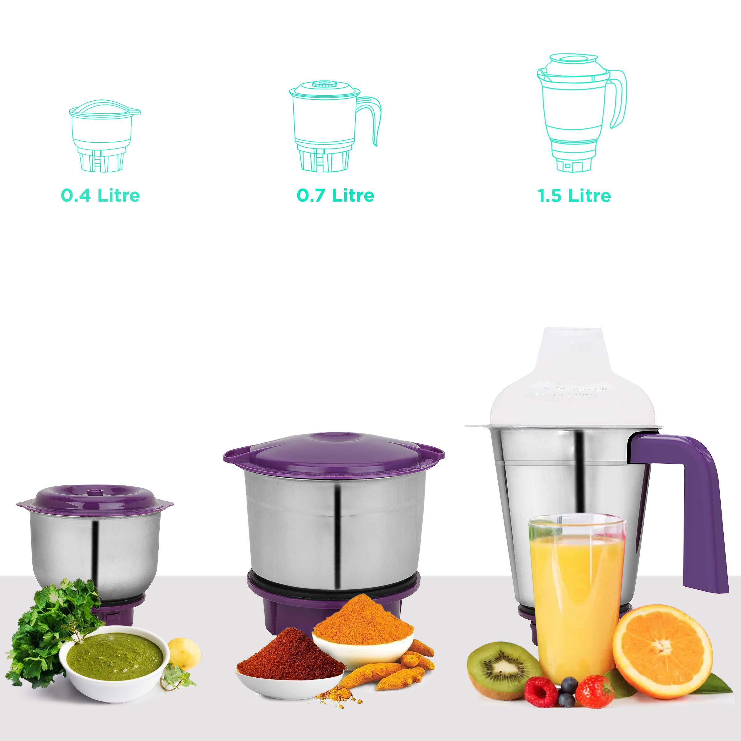 MAHARAJA WHITELINE Stellar Plus MX-228 500 Watt 3 Jars Mixer Grinder (20000 RPM, 30 Minutes Operating Time, Violet/White) MAHARAJA WHITELINE Stellar Plus MX-228 500 Watt 3 Jars Mixer Grinder (20000 RPM, 30 Minutes Operating Time, Violet/White)_4
